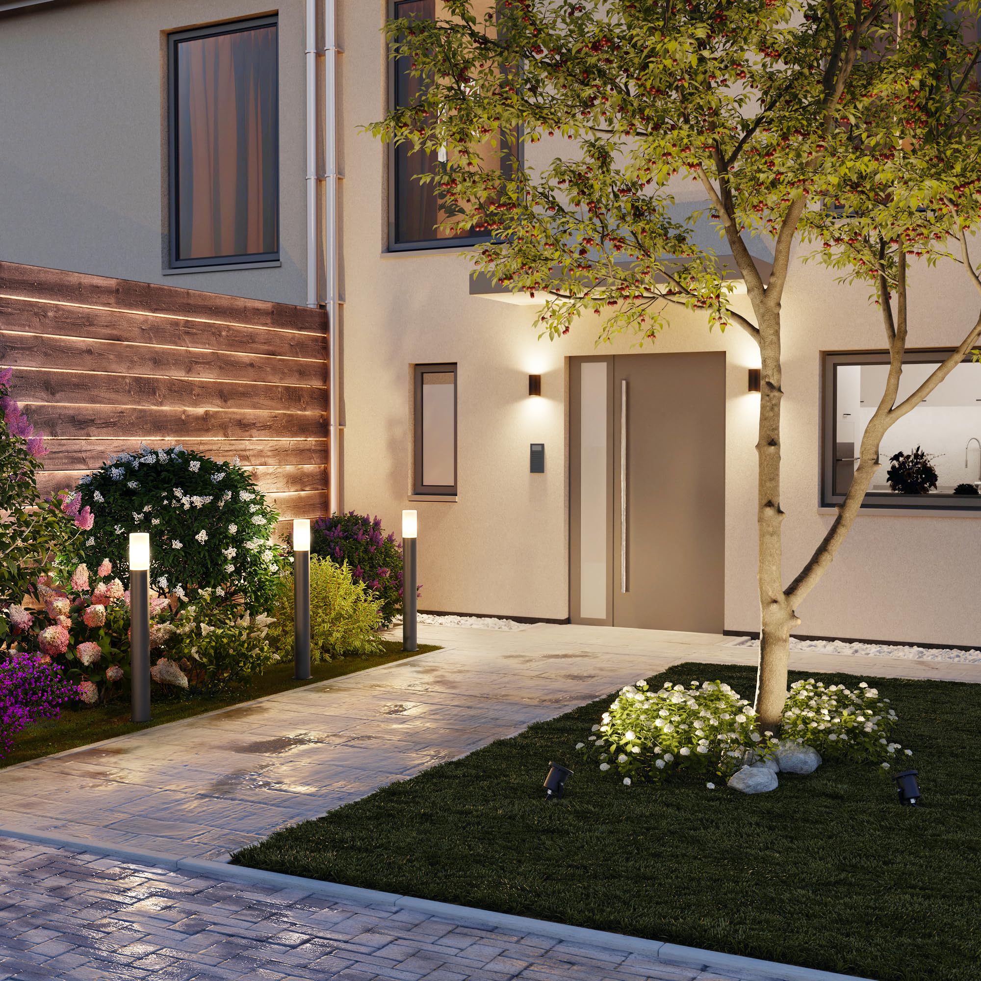 ledscom.de GROPO luce di percorso/bitta per esterni con copertura in vero vetro premium - resistente ai raggi UV, non ingiallisce, IP44, 90 cm, antracite 1x E27 max. 40W