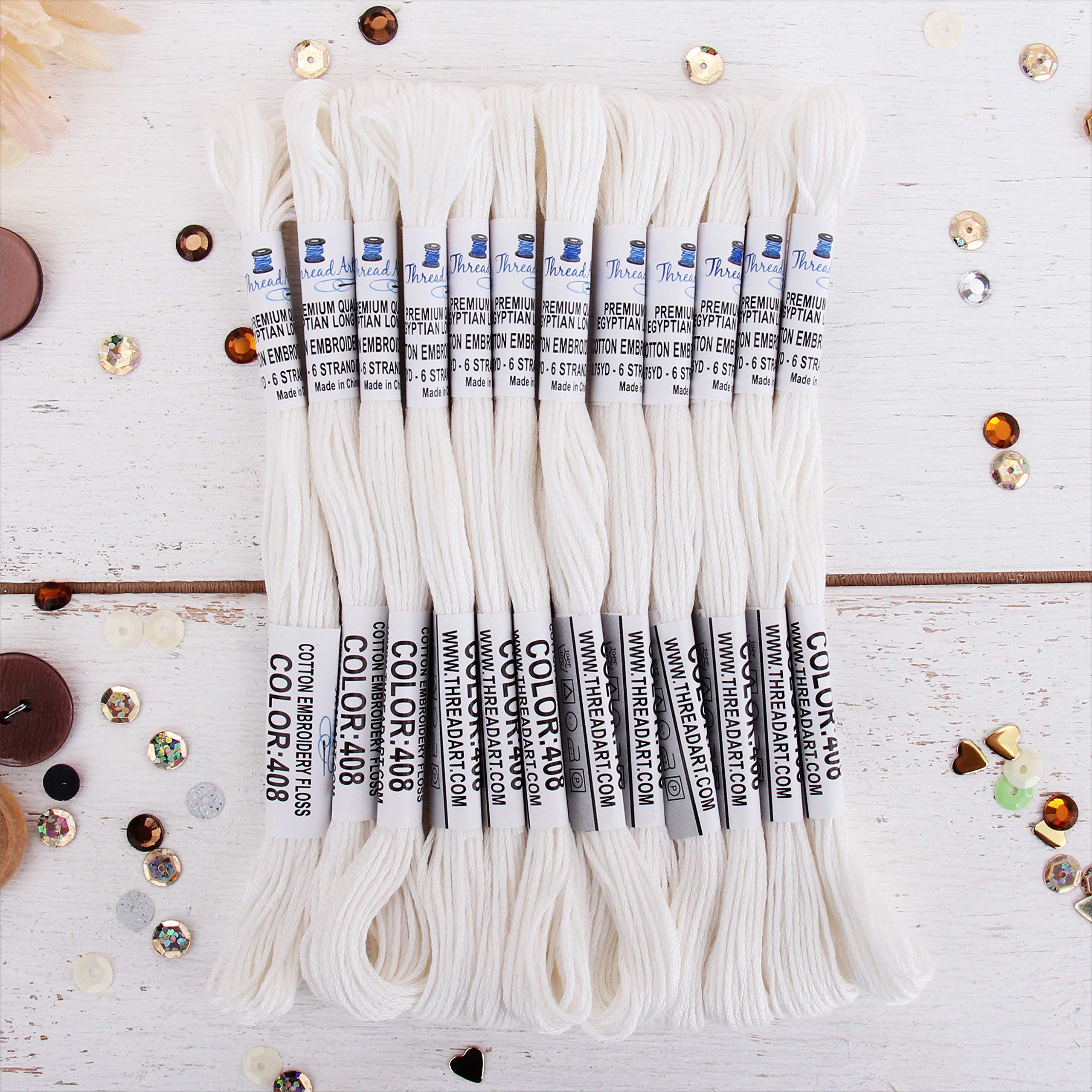 12 Skeins ThreadArt Cotton Embroidery Floss, White