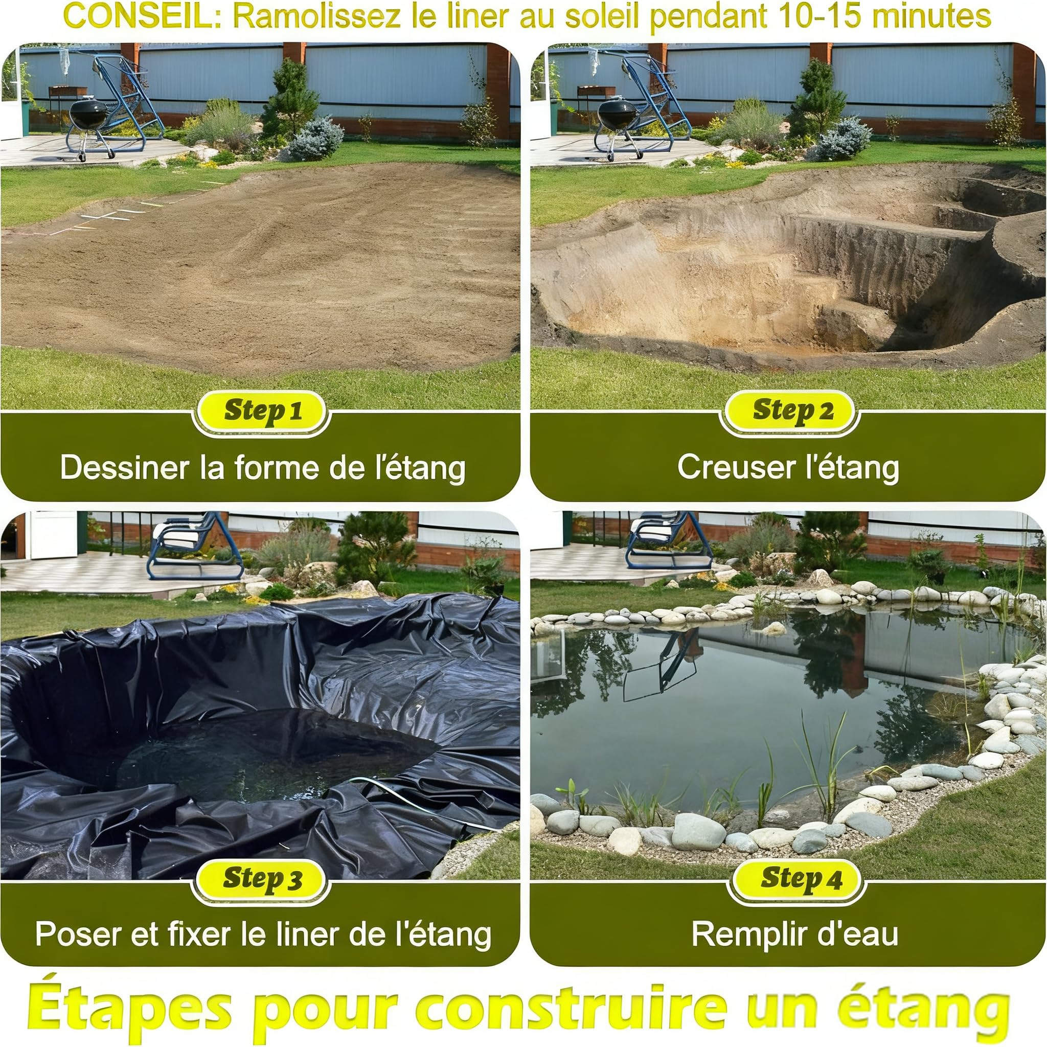 Teichfolie HDPE 6x6m Stärke 0.5mm Schwarz Dichtungsfolie Teichmembran für Fischteiche Gartenteich