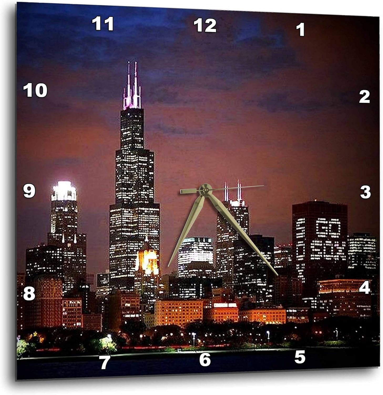 3dRose Wall Clock Silent - 13 inch - Chicago Skyline at Night - Illinois