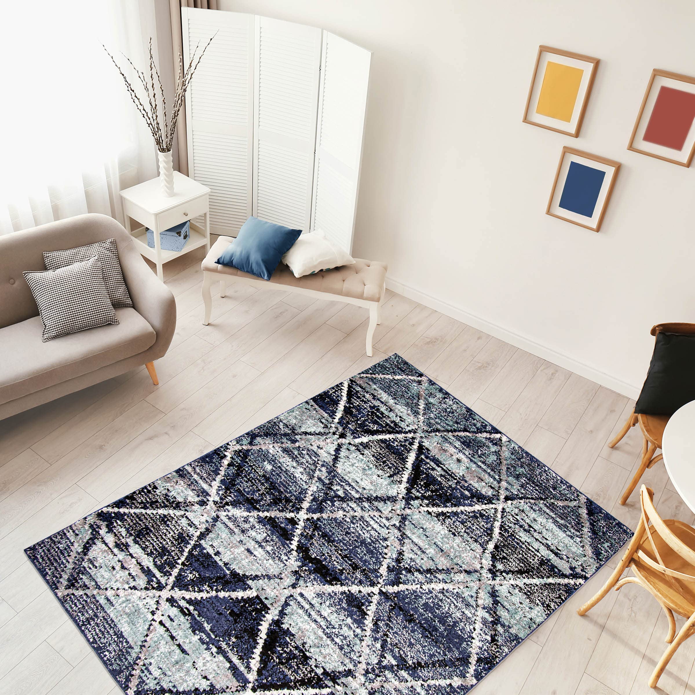 eCarpetGallery Moroccan Area Rug for Living Room, Bedroom, 8' x 10', Blue, Morocco Abstract