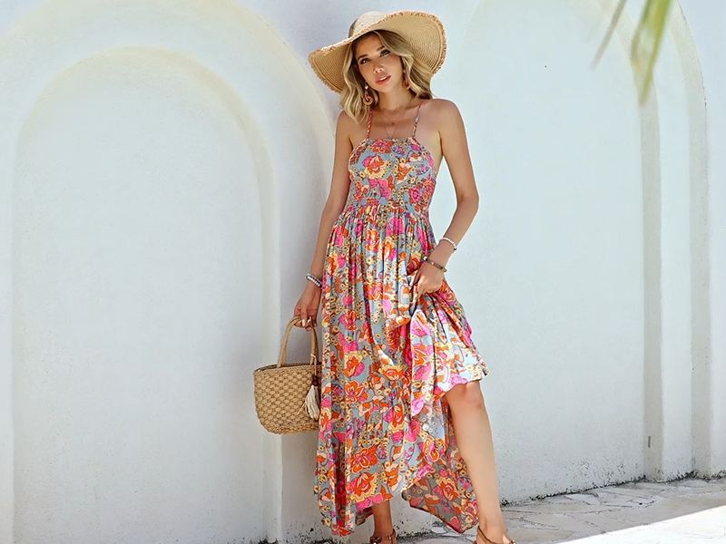 elegant women boho floral print long dress R.Vivimos Women's Summer Maxi Spaghetti Strap Smocked Backless Casual Ruffle Flowy Dresses (Small, Blue) : Clothing, Shoes & Jewelry Color:BLUE HORIZON to outfit. Womens Dresses Cute Empire YGroup_charm