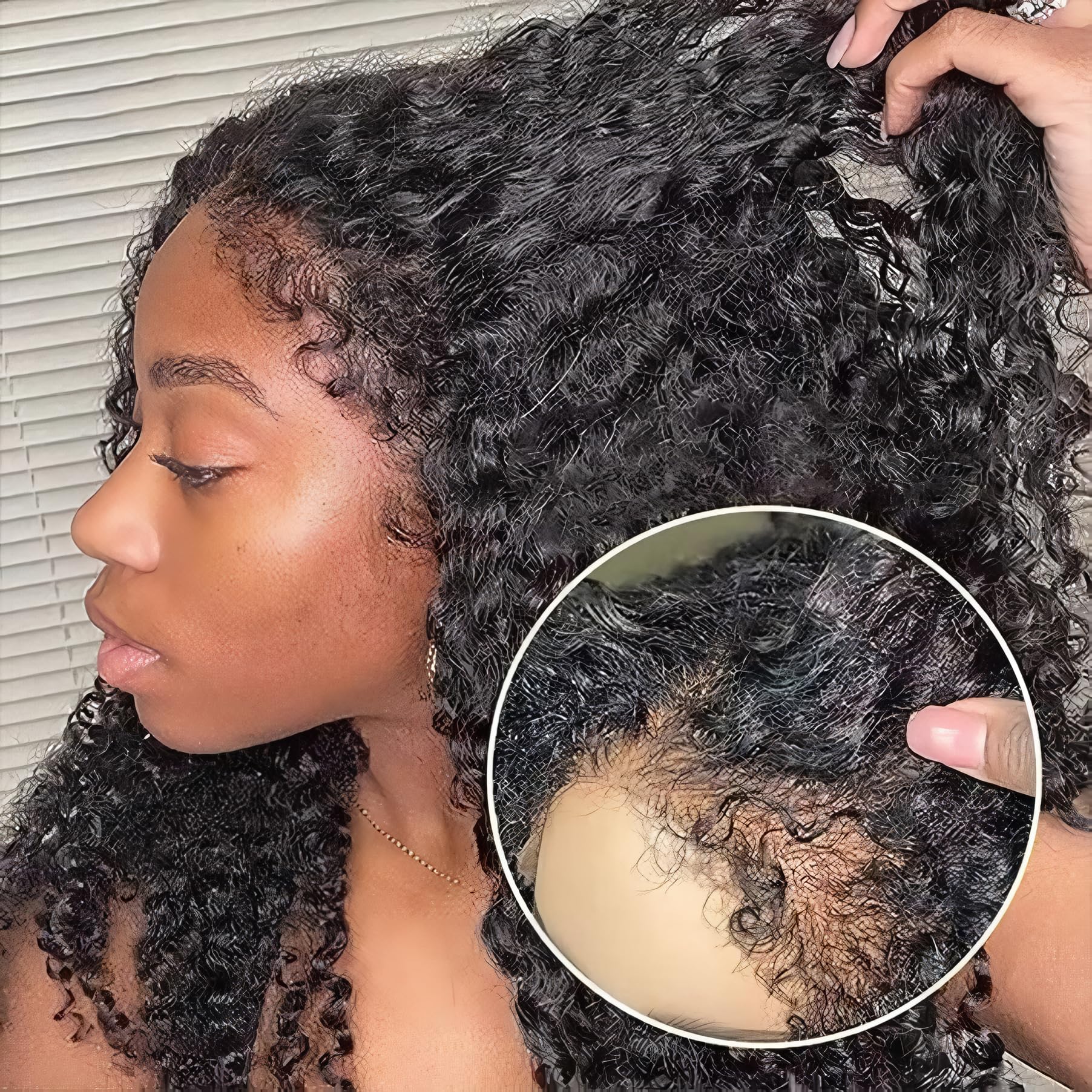 FACMOOD 4C Edges Kinky Curly Lace Front Wigs Human Hair 13x4 HD Transparent Lace Frontal Wigs with Curly Edges Baby Hair, Deep Wave Curl Wig