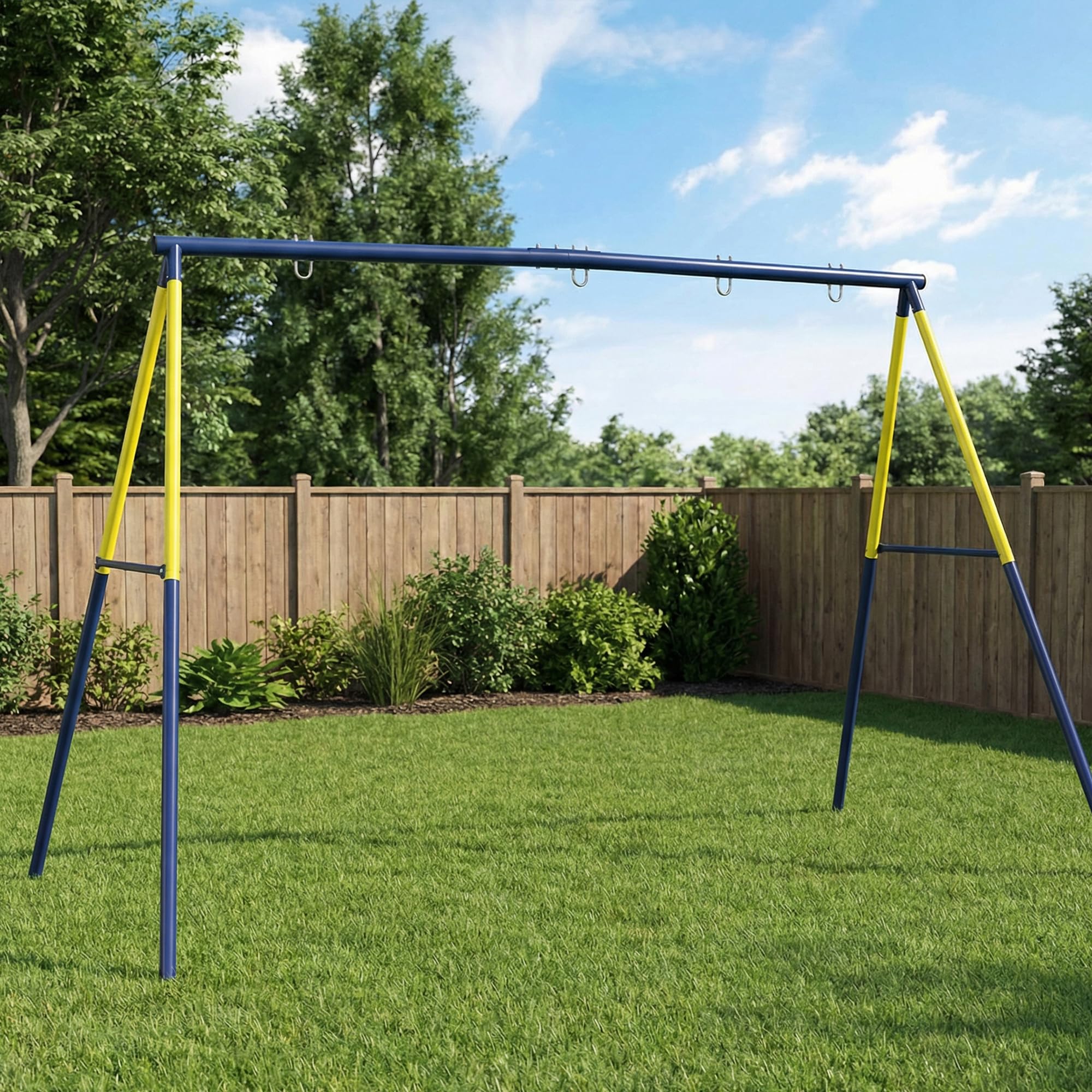 AIYAPLAY Estructura de Columpio Infantil, Estructura Metálica para 2 Columpios, Resistente para 150 kg, para Asiento, Nido y Escalera de Trepar, para Jardín, Balcón, 260x160x178 cm, Azul