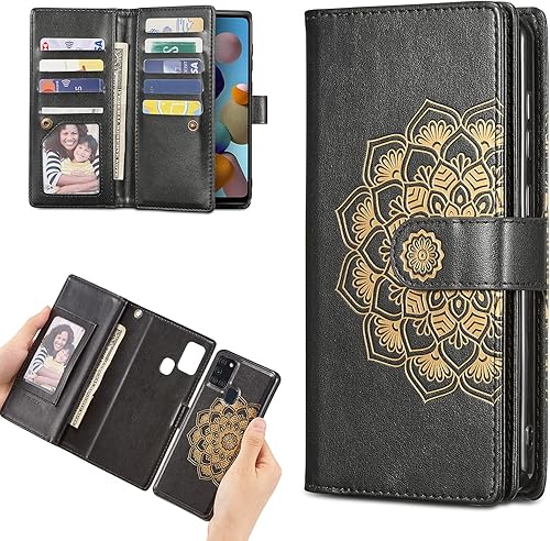 EYZUTAK Funda tipo cartera con diseño de mandala para Samsung Galaxy S21 Ultra 5G, desmontable 2 en 1, piel sintética, con cordón magnético para