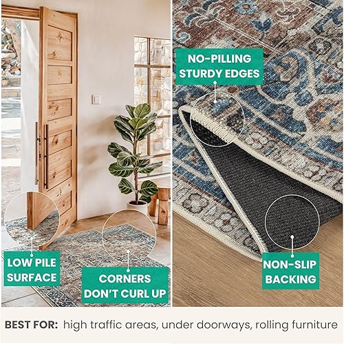 Miniatura 5 de Bloom Rugs Caria - Alfombra de pasillo lavable antideslizante de 11.8 ft, color terracota y azul, para entrada, pasillo, baño y cocina, tamaño