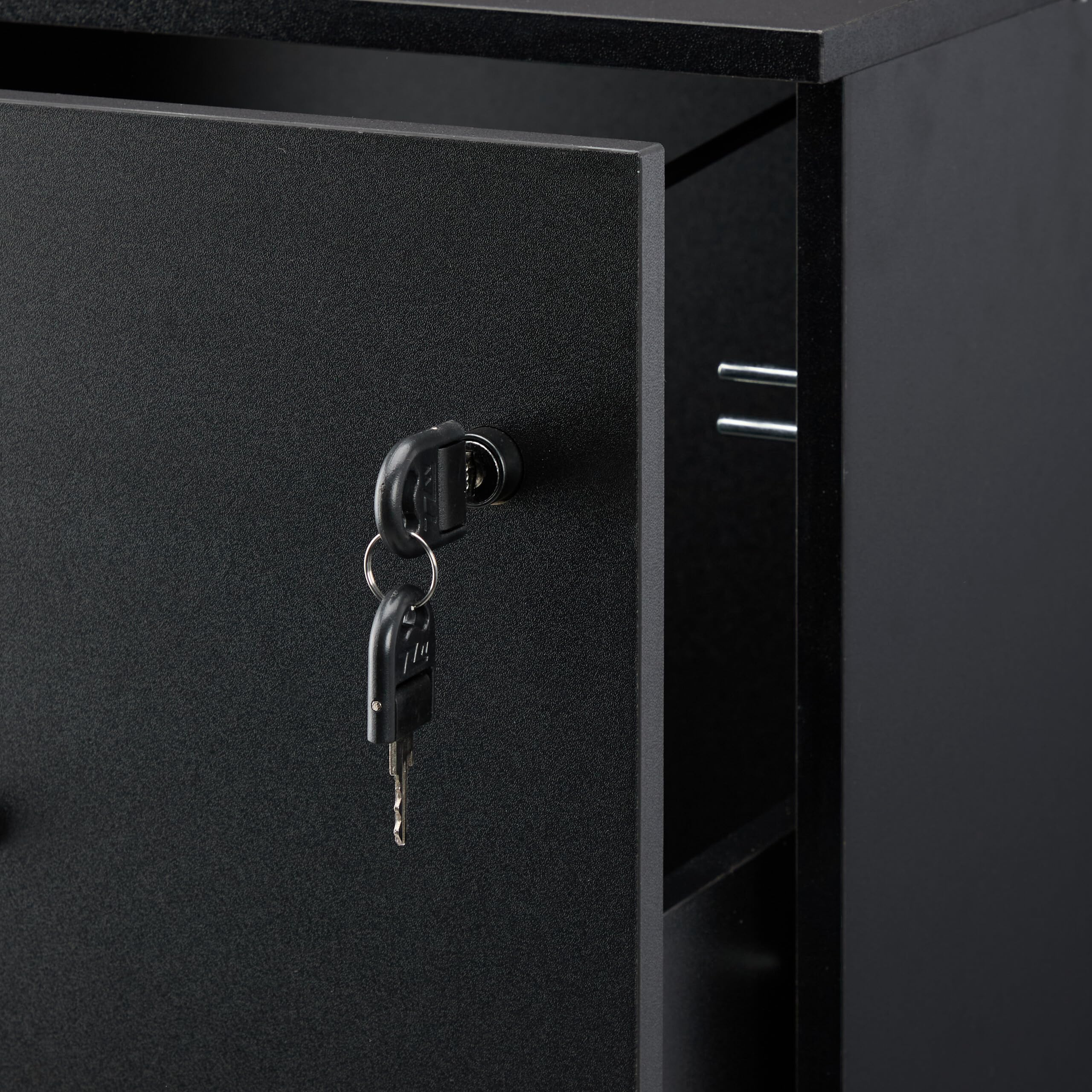 Relaxdays Mueble Archivador, 2 Cajones para Ficheros, 72 x 43 x 46 cm, Cajonera Oficina, Cierre con Llave, Negro