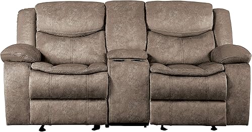 Miniatura 3 de Lexicon Warrenton Asiento de dos plazas reclinable manual de gamuza sintética con consola central, 78.5 pulgadas de ancho, marrón