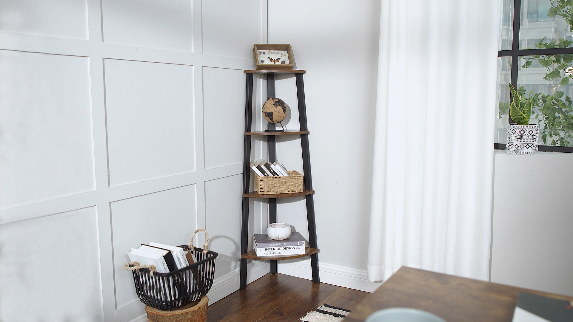 VASAGLE Corner Shelf Stand, 4-Tier Corner Bookshelf, Industrial