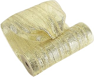 MEEDEE Champagne Deco Mesh 10 Inch Deluxe Wide Foil Metallic Mesh with Gold Tinsel Champagne Gold Mesh Ribbon for Christmas Tree, Wreaths, Garland, Gift Wrapping, Bows Making (30 Feet)