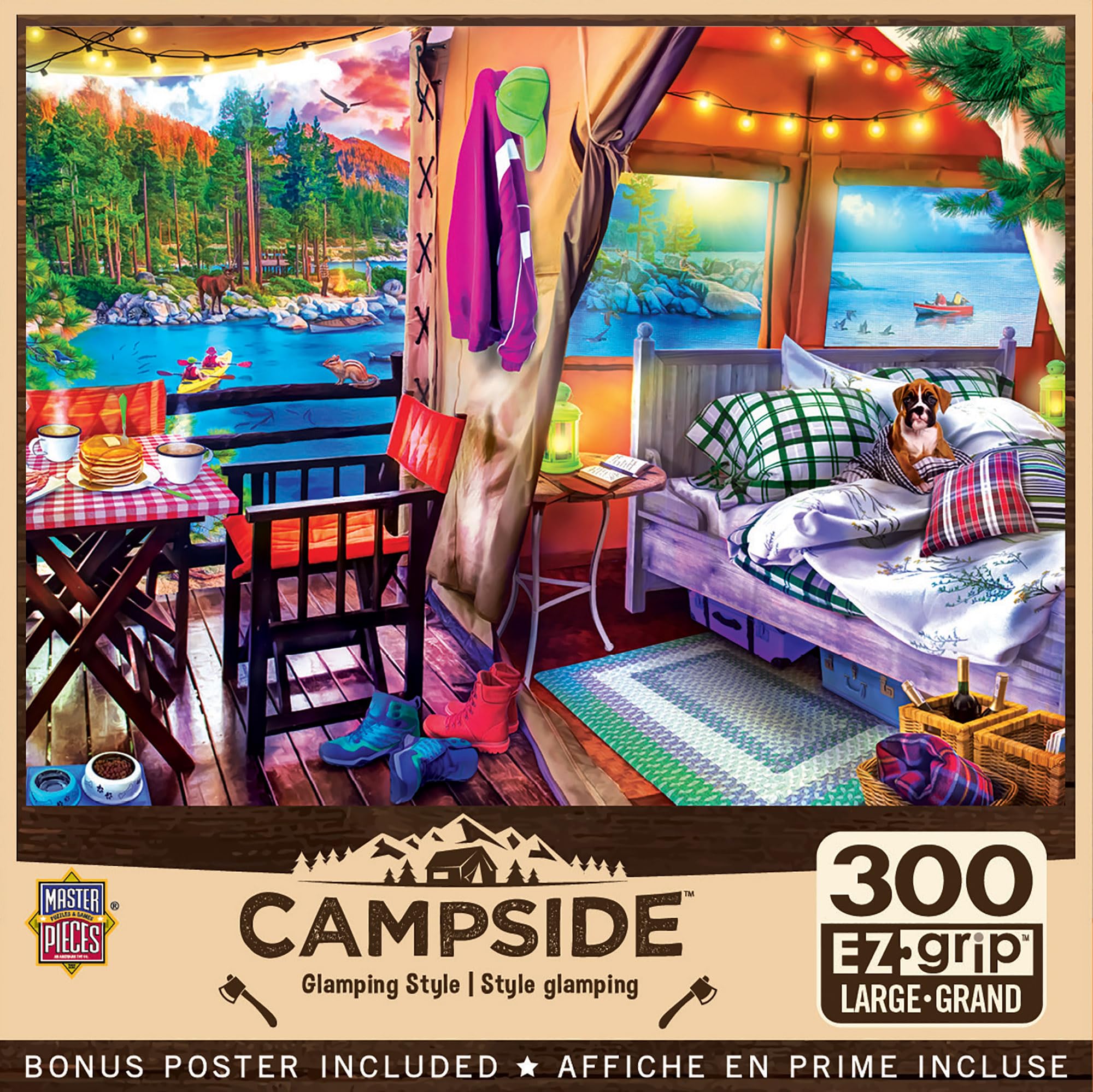 300 Piece EZ Grip Jigsaw Puzzle - Glamping Style - 18"x24" - Jigsaw Puzzle with Vibrant Artwork and Durable Pieces - Fun Family Activity, Brain Challenge, and Educational Entertainment