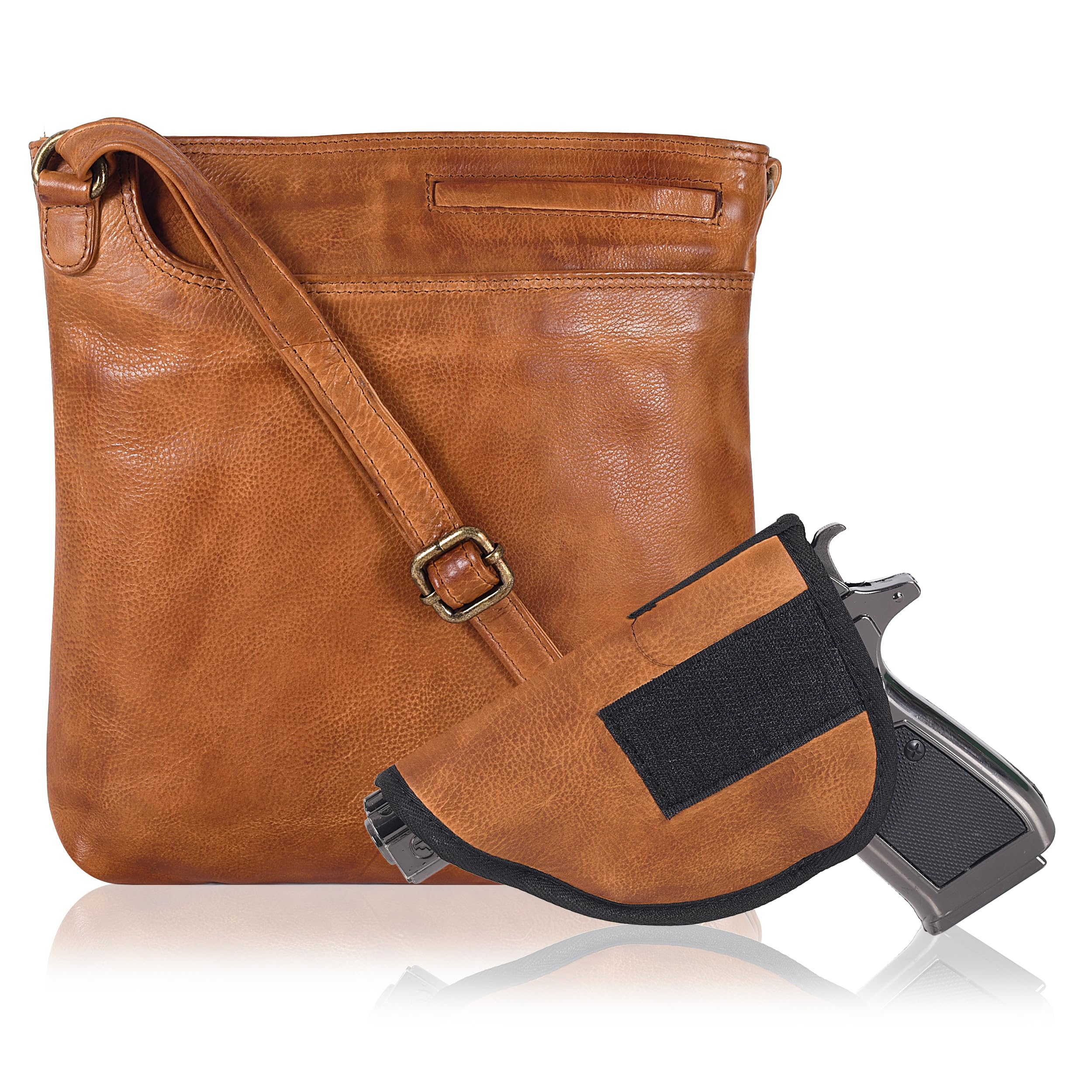 Ozora Multi Pockets Handmade Leather Crossbody Handbags & Sling Bag for Men & Women with Detachable Holster