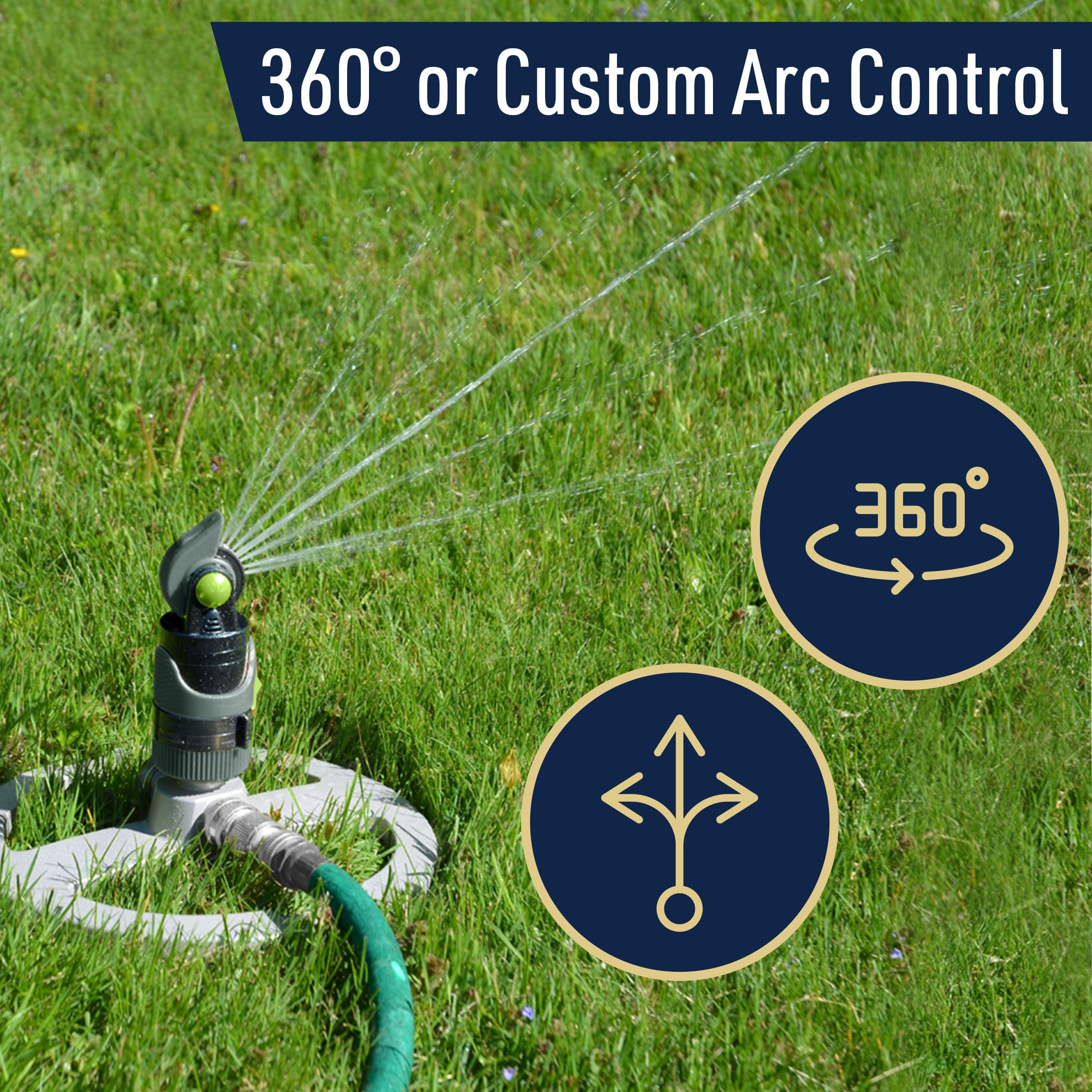 Irrigatore a impatto per cortile, giardino e grandi aree, irrigatore rotante a pulsante con testa rotante regolabile a 360 gradi, 4 modalità di spruzzo e base in metallo resistente Kings County Tools