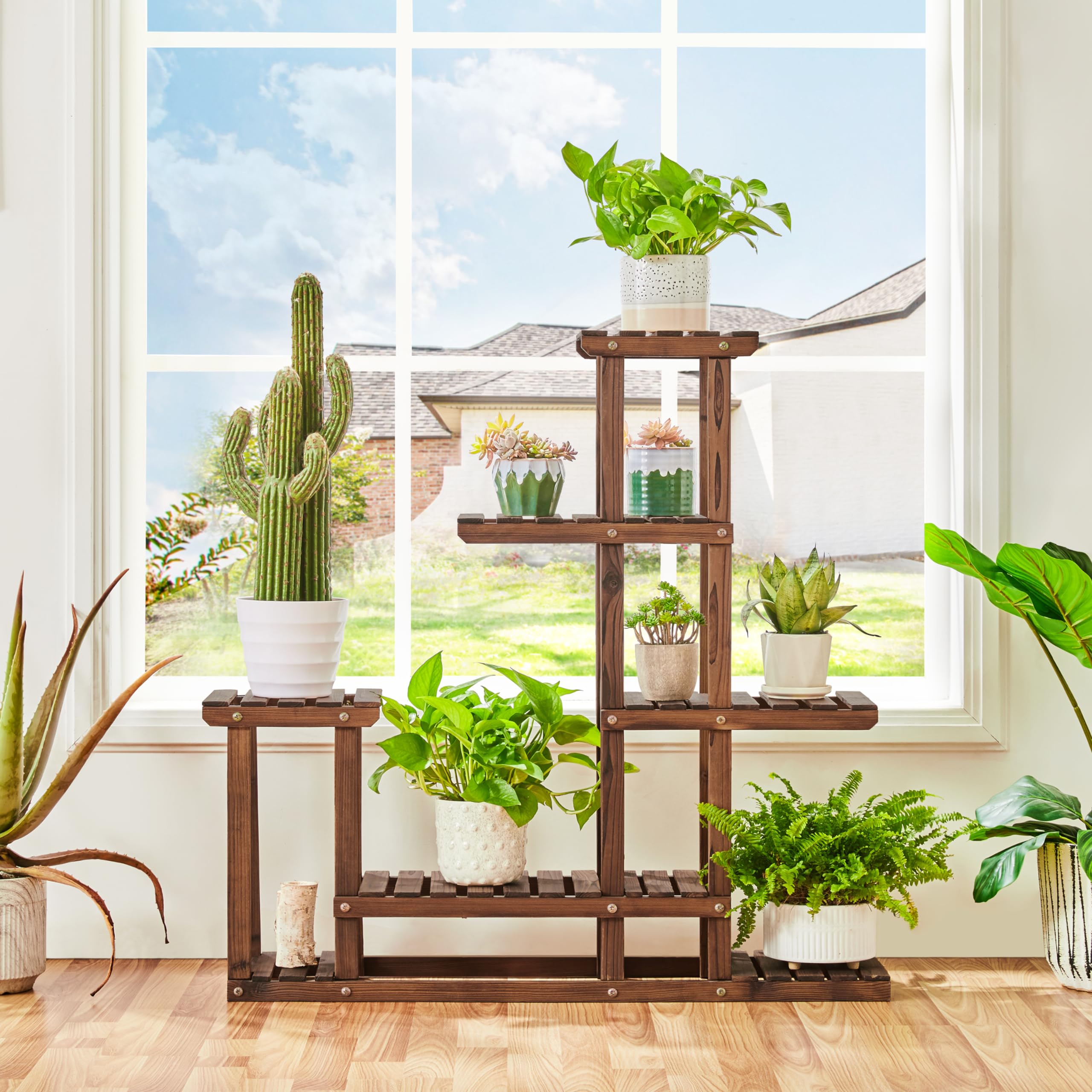 Yaheetech Estanteria para Plantas de Madera para 12-13 Plantas Soporte Plantas Interior/Exterior Soporte de Macetas Estante Decorativa de Escalera de Macetas para Jardín Salón Balcón