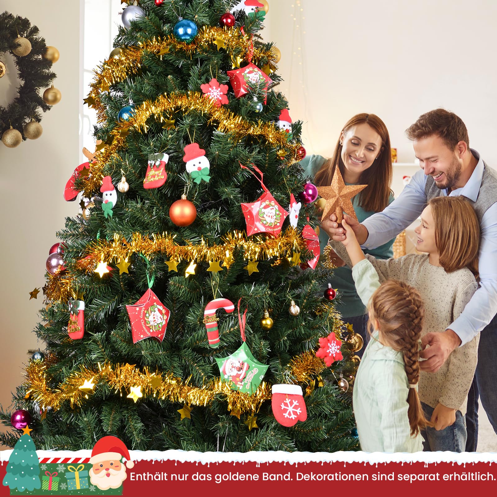 YEAUPE PRO Weihnachtsbaum künstlich, Tannenbaum künstlich mit Metallständer, Christbaum, PVC Tannenbaum mit 800 grünen Spitzen, Grün - 1 Bänder (180CM)