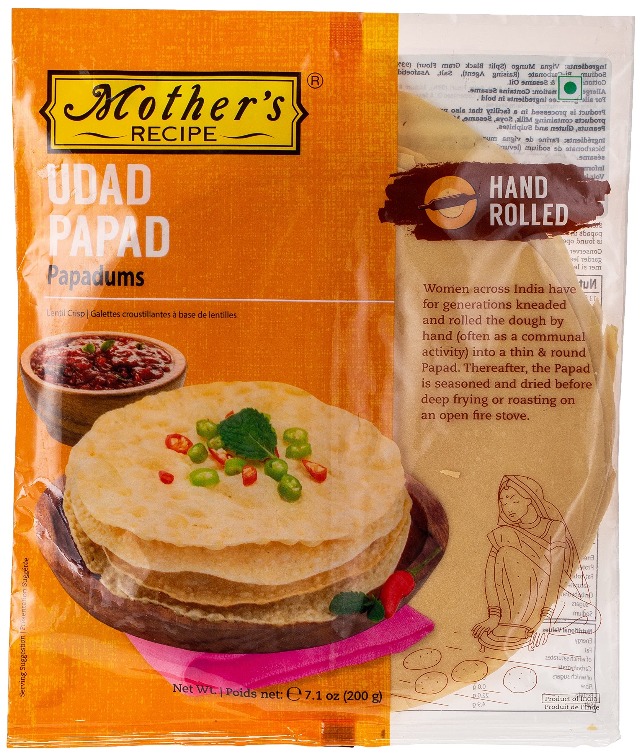 SARTAJ Mother's Recipe Udad Papad Hand Rolled 200G