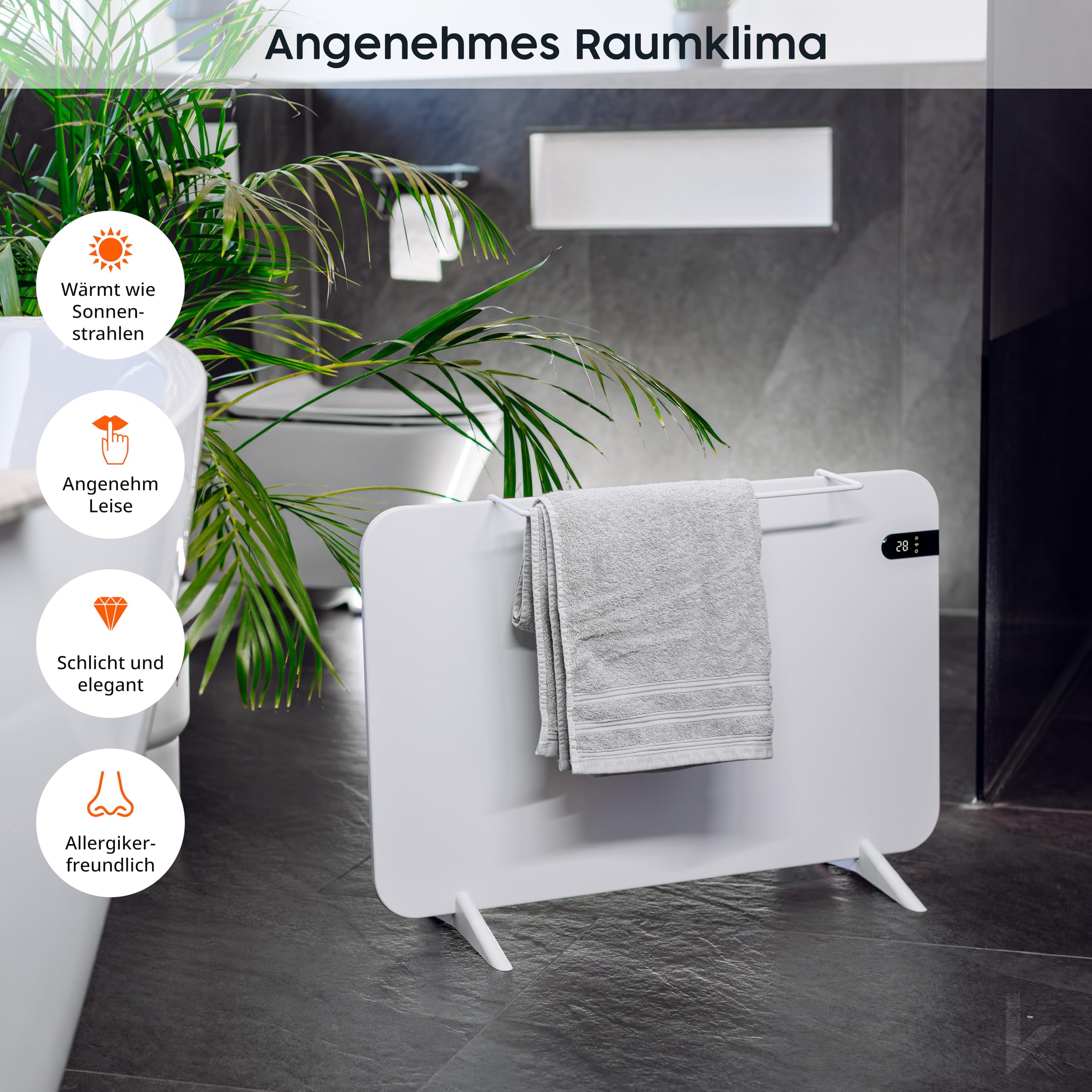 Könighaus 450W Smart Dual-Infrarotheizung V2 Standgerät Wandmontage WLAN App-Steuerung Fernbedienung Weiß