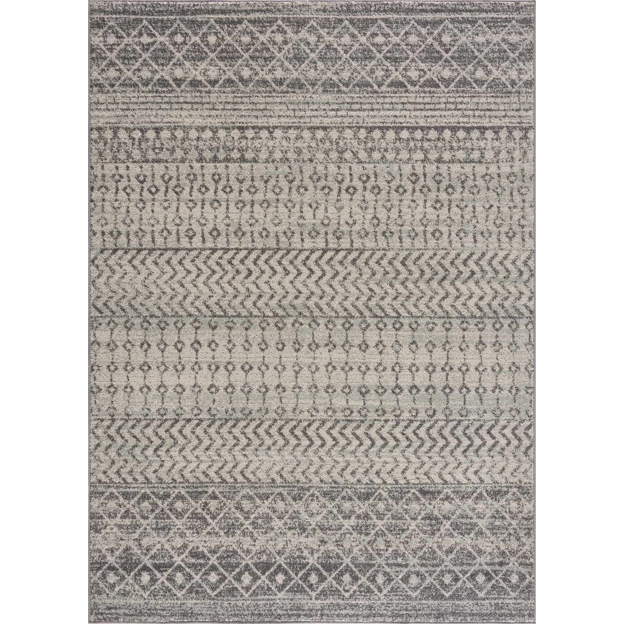 Hauteloom New Harput Moroccan Trellis Farmhouse Area Rug - Living Room, Bedroom Carpet - Bohemian, Distressed - Geometric, Chevron Pattern - Beige, Dark Gray, Light Grey, Off White - 7'10