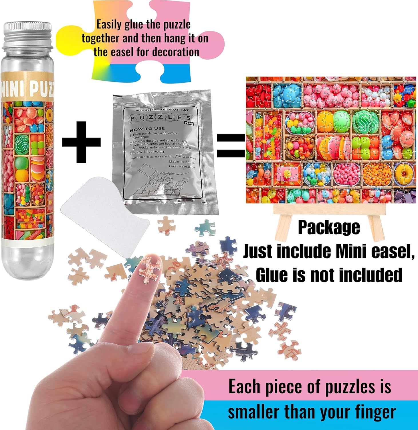 Small Jigsaw Puzzles for Adults 150 Pieces Mini Jigsaw Puzzles Challenging Vintage Candy 6 x 4 Inches, 3 Pcs,Mini Easel Included