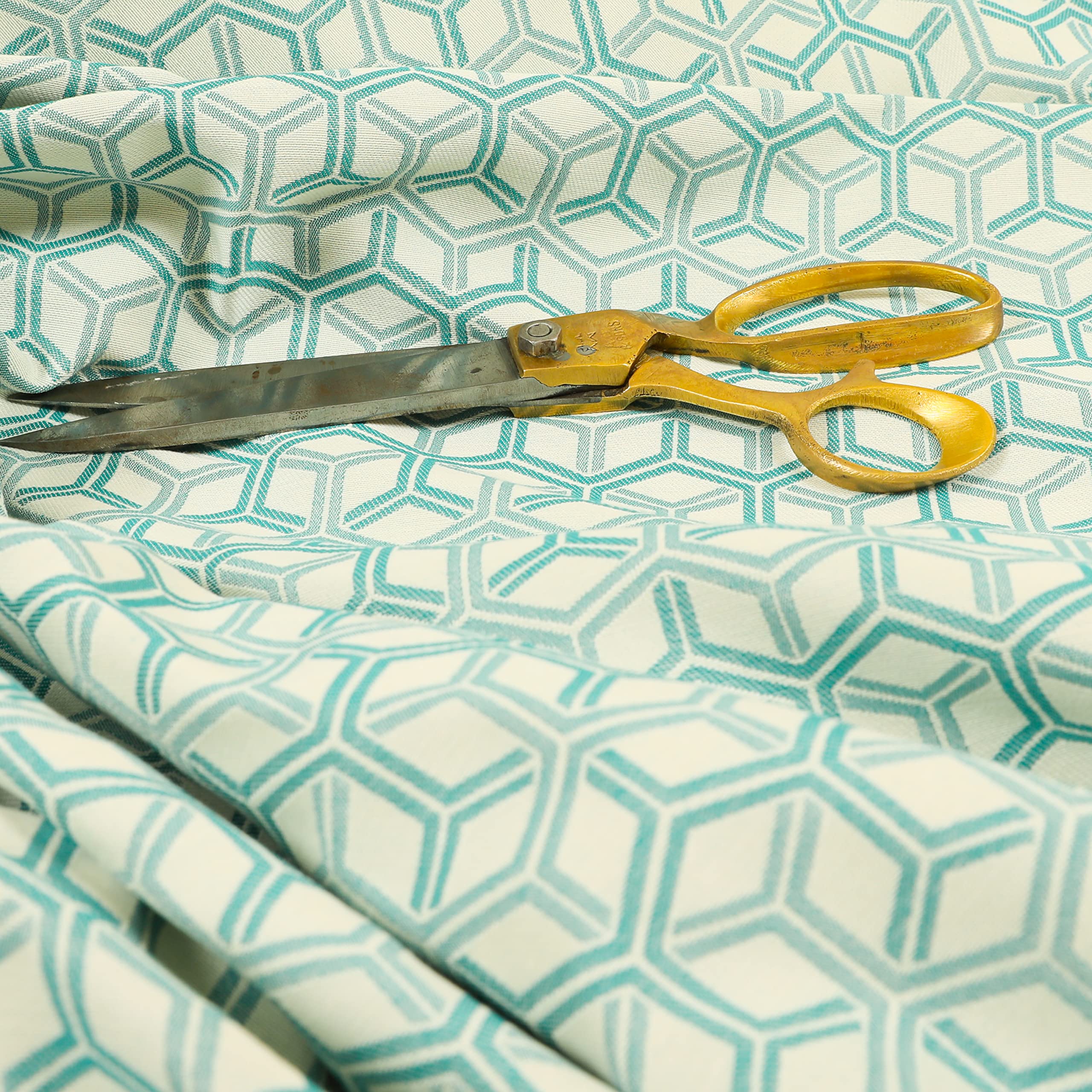 Redbrick Mill Fabrics Flame Retardant Lightweight Chenille 3D Cube Geometric Pattern Furnishing Upholstery Fabric by The Metre, Teal (Per Metre) โ image 1