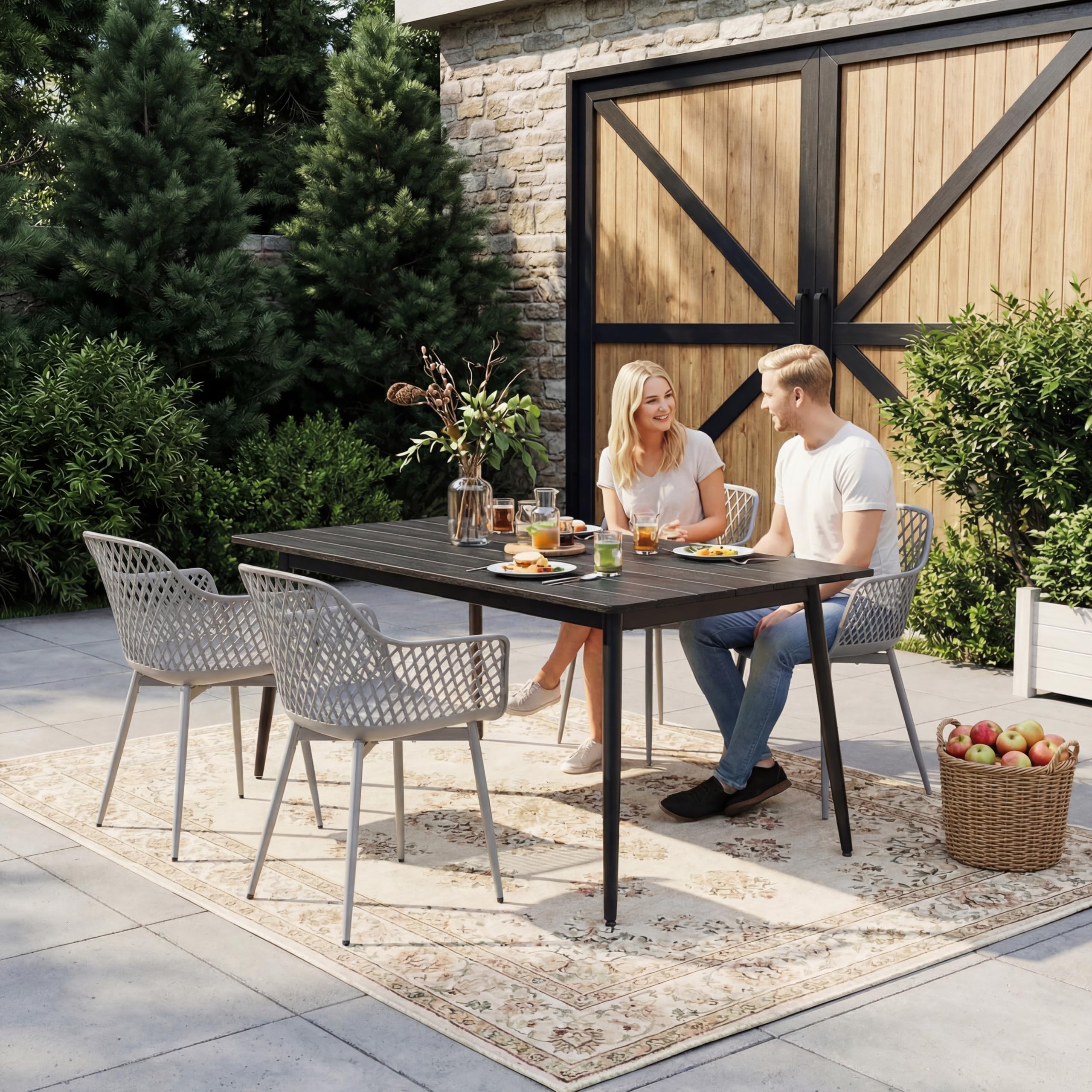 buybyroom Lot de 6 chaises de Jardin avec accoudoirs, Fauteuil Lounge - Chaises de Jardin - Charge maximale : 120 kg - Gris