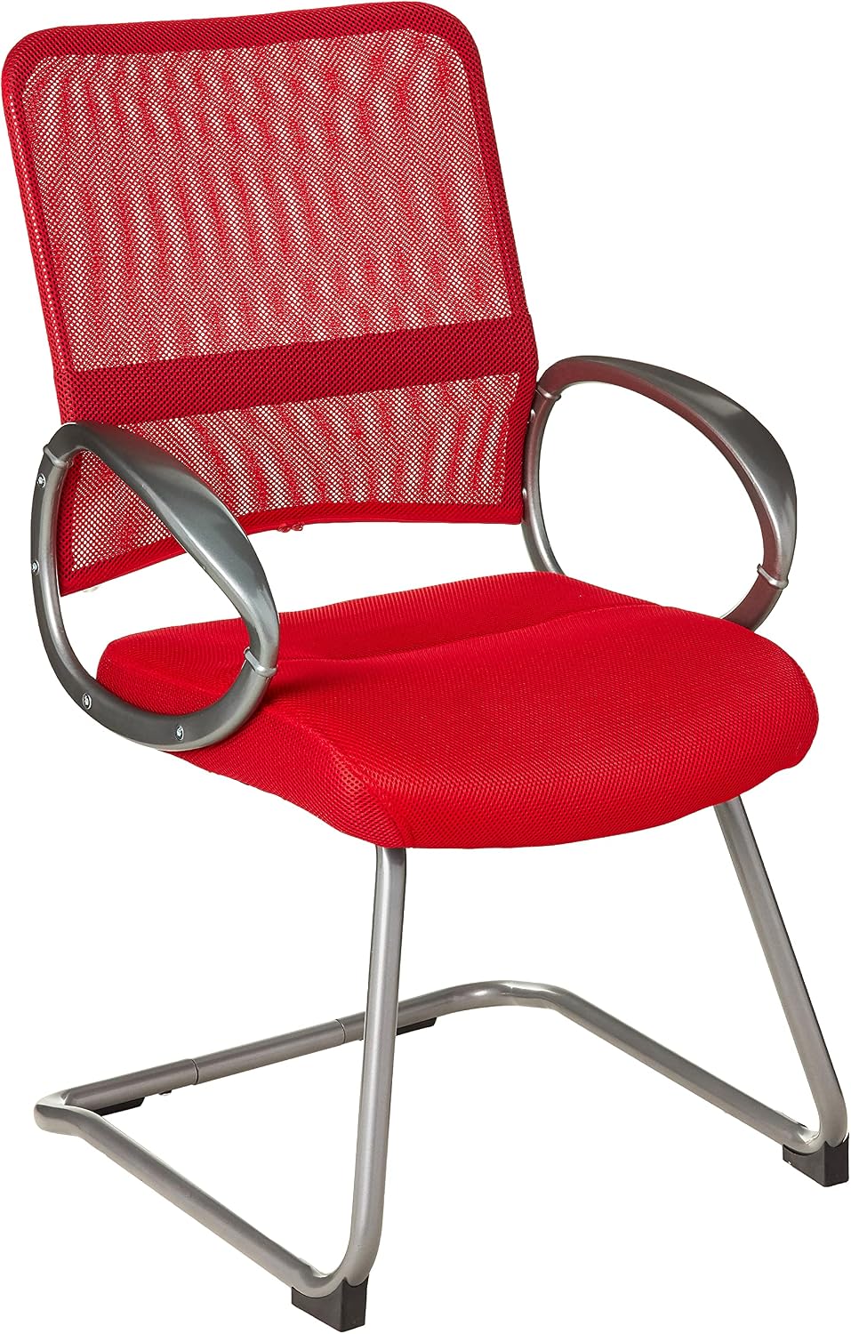 Boss Office Products Mesh Back Guest Chair with Pewter Finish in Red
