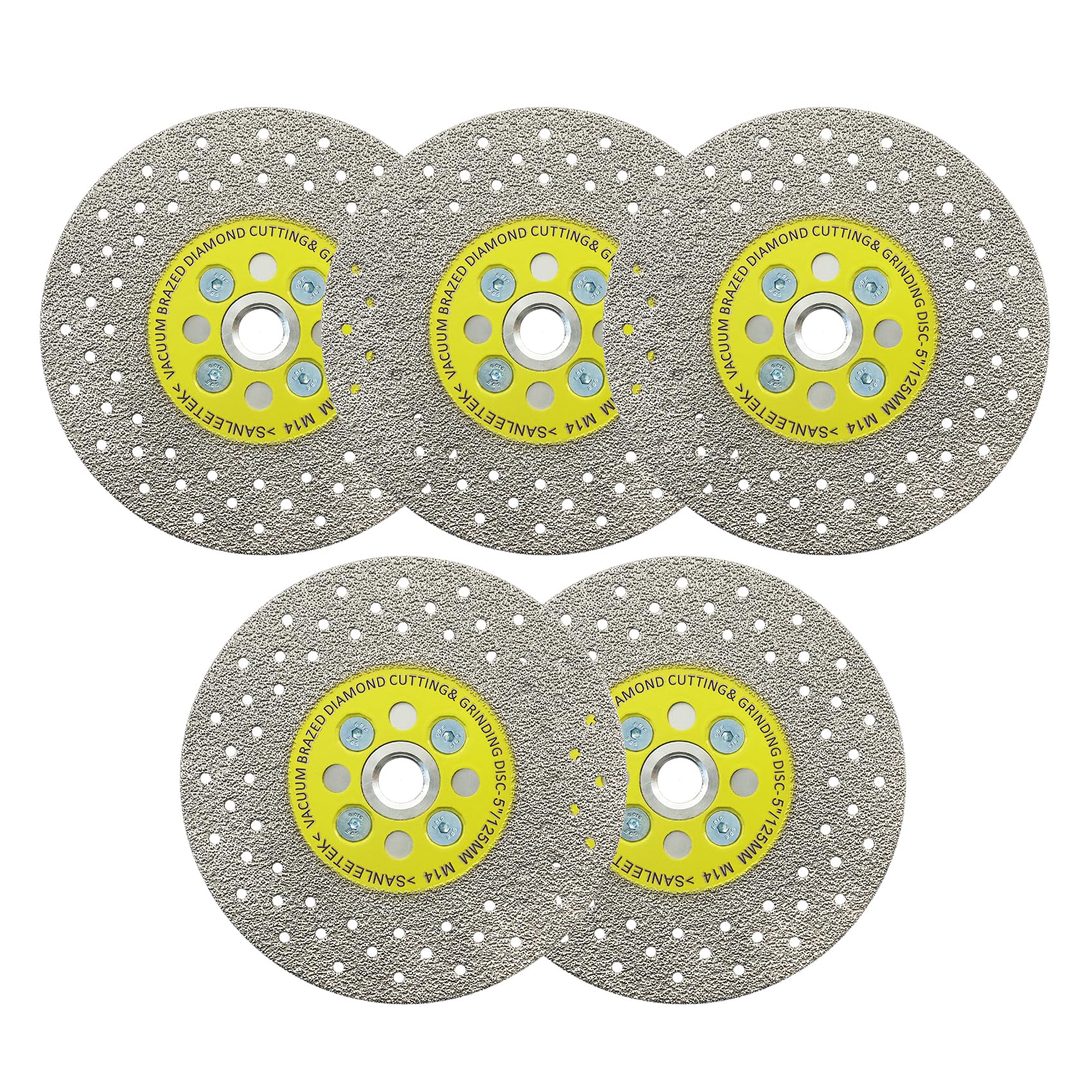 Diamond Cutting Grinding Disc 125mm 5pcs Double-sided Vacuum Brazed Saw Blade for Marble Granite Concrete Porcelain Tile M14 Thread SANLEETEK