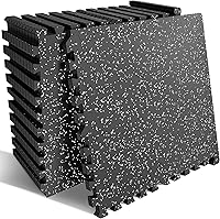 PRAISUN 0.6" Thick Rubber Top Home Gym Flooring Mats - 48 Sq Ft Interlocking Workout Tiles, EVA Foam Base, 12 Pcs 24x24in Black/Grey