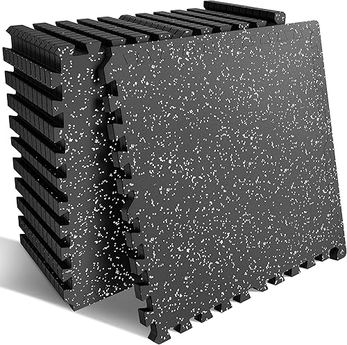 PRAISUN Tapete de gimnasio de 0.6 pulgadas de grosor, 12 azulejos de 48 pies cuadrados, azulejos de espuma entrelazados con parte superior de goma,