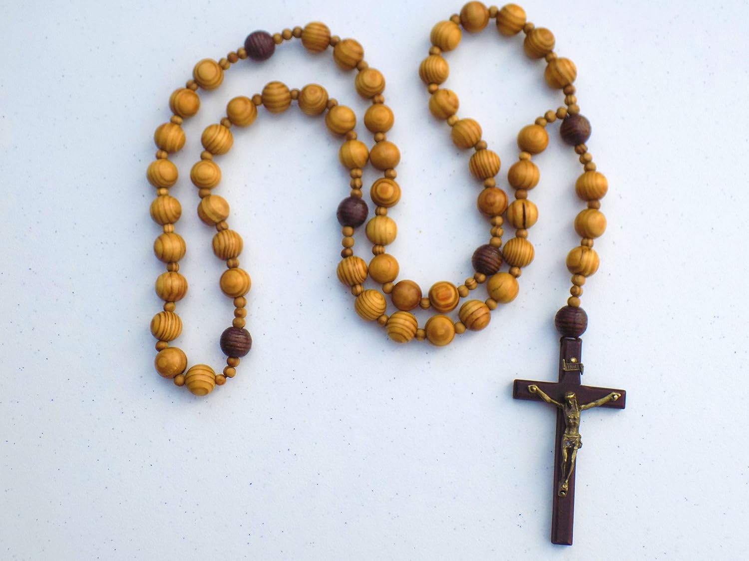 Holy big mix Beads sanctified rosario Natural wood Chain Jesus cross xl large 42" inches wall rosary with gift included.