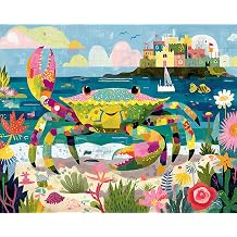 Springbok Seaside Colorful Crab 500 Piece Jigsaw Puzzle for Adults | Unique Cut Pieces, Made in USA, Eco-Friendly Materials, Poster Included featuring vibrant seaside and coastal art