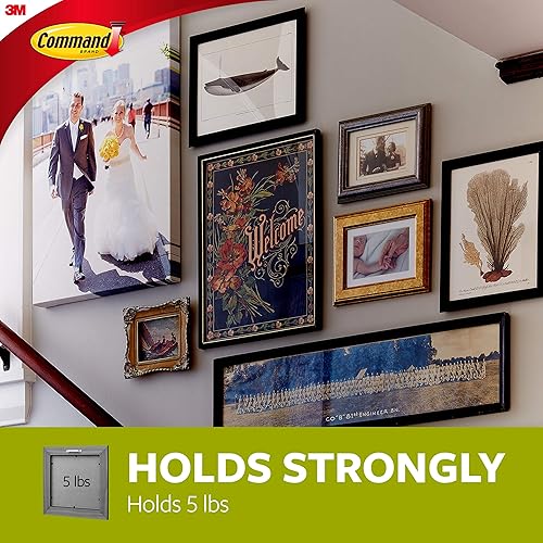 Miniatura 4 de Command Percha universal grande para marco, 3 perchas, 6 tiras, 6 tiras estabilizadoras de marco, paquete de 4, decora sin daños