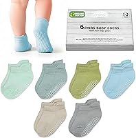 Mother's Choice Organic Cotton Non-Slip Ankle Baby Socks 6-Pack, 1-3 Years – Soft Breathable Grippy Socks for Boys & Girls