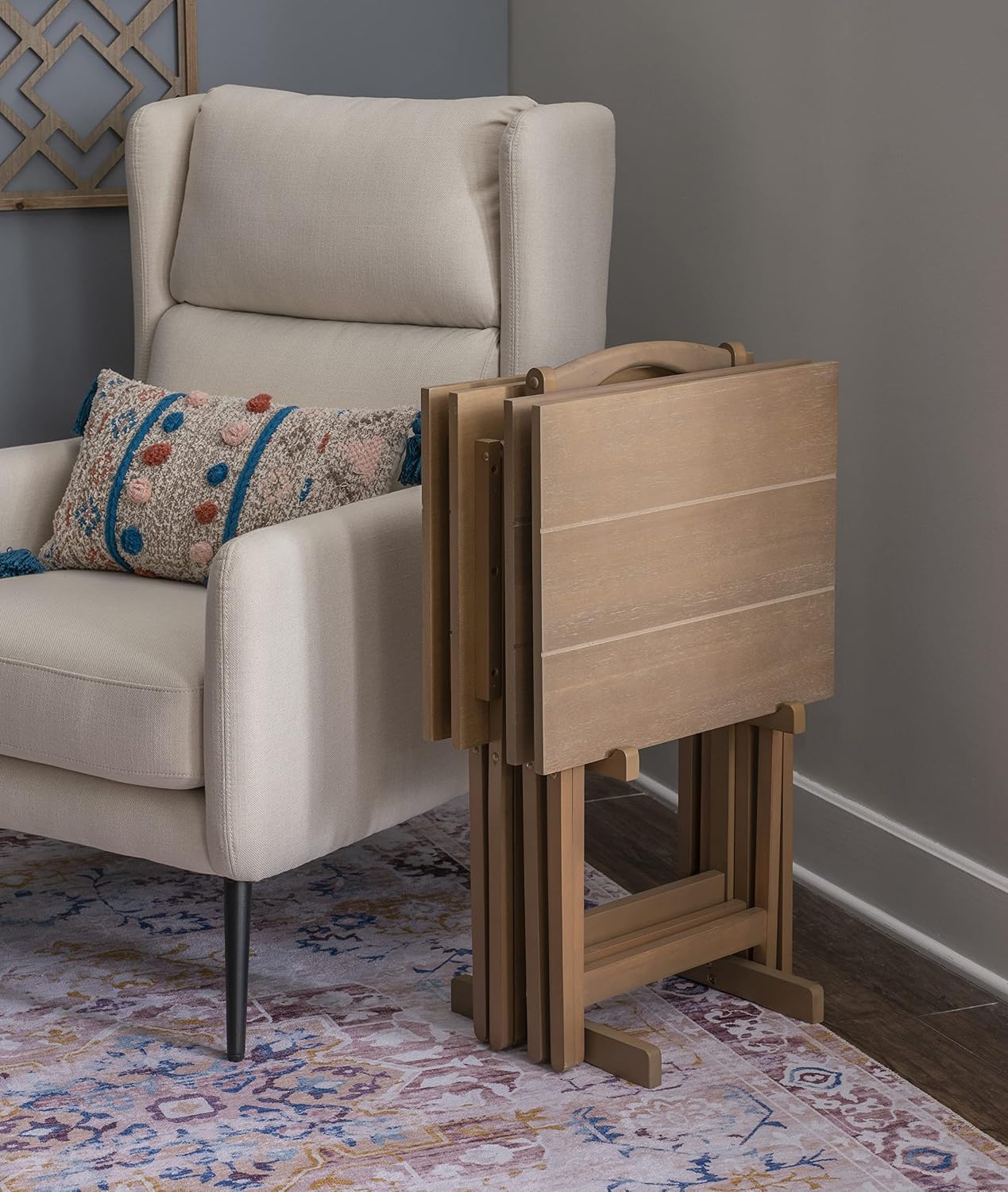 Linon Grace Acacia Tray Table Set