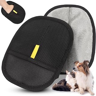 2 Packs Pet Hair Removal Glove Reusable Electrostatic Pet Hair Remover Glove for Cats & Dogs – Grooming & Shedding Glove for Furniture, Carpet, Clothing & Car Seats – Black