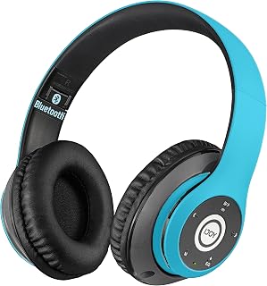 iJoy Bluetooth Headphones Over Ear, Wireless and Wired Foldable Headset Built-in Microphone, FM, Micro SD Card Slot - (Blue) Adults Kids Boys