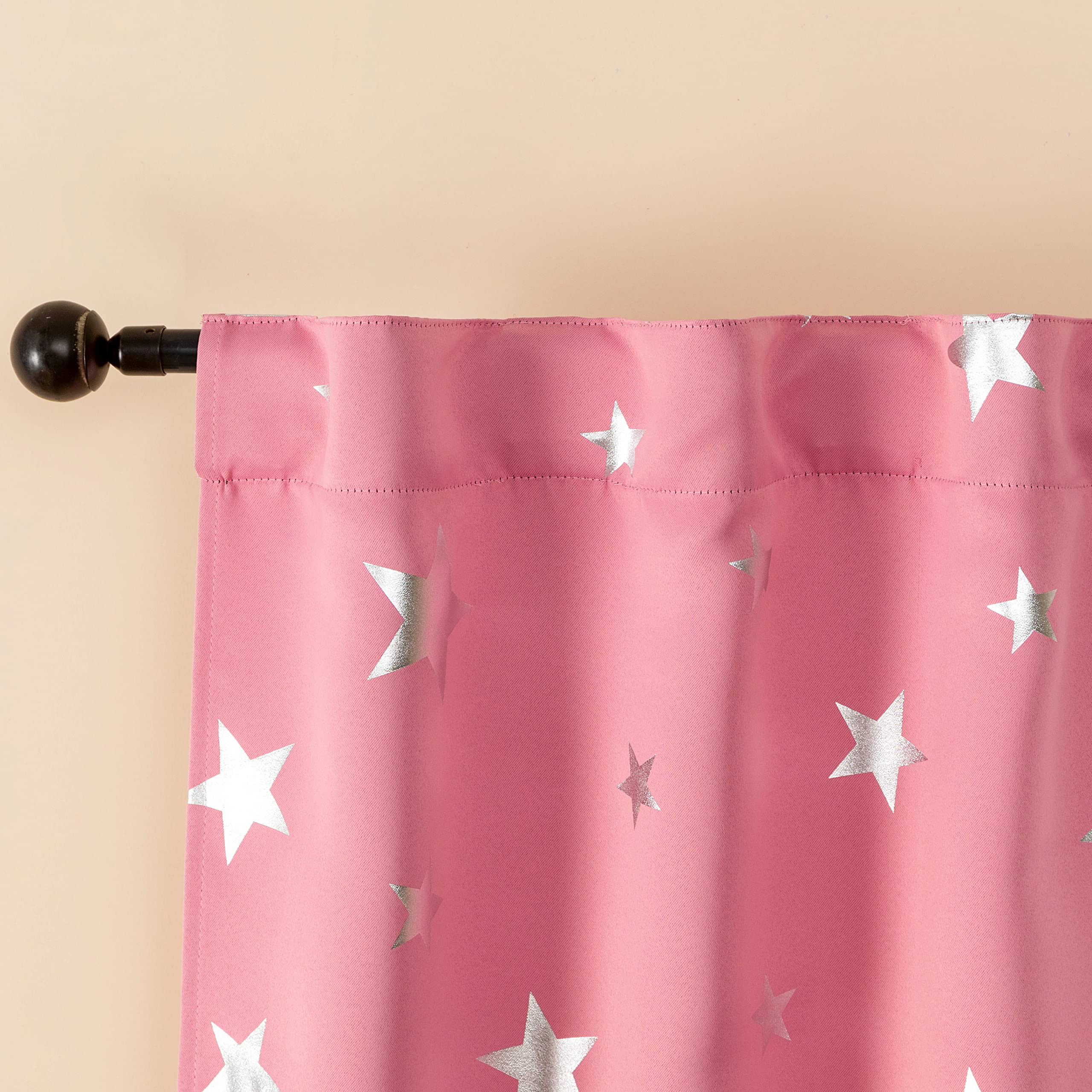 GIRASOLE HOME® Coppia Tende Oscuranti Morbide Fantasia Stelle Argentate Tenda Morbida per Interni con Tasca e Passanti Nascosti 2 Pannelli (Rosa, 70x145cm)
