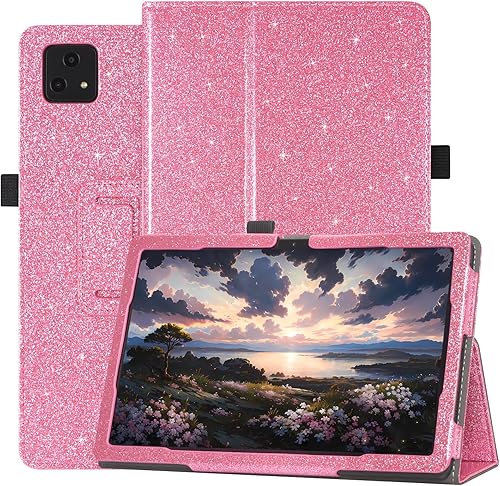 Funda para tablet T-Mobile Revvl Tab 5G - Funda de piel sintética con soporte para lápices, color rosa brillante