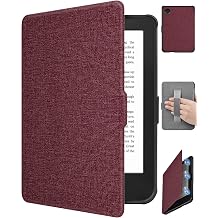 TPU Fabric Texture Leather Case for Kobo Clara 2E 6 Inch 2022 / Clara Colour/Clara BW 2024, Lightweight Smart Cover with Hand Strap, Auto Wake/Sleep for Kobo Clara 2E 6inchWine Red