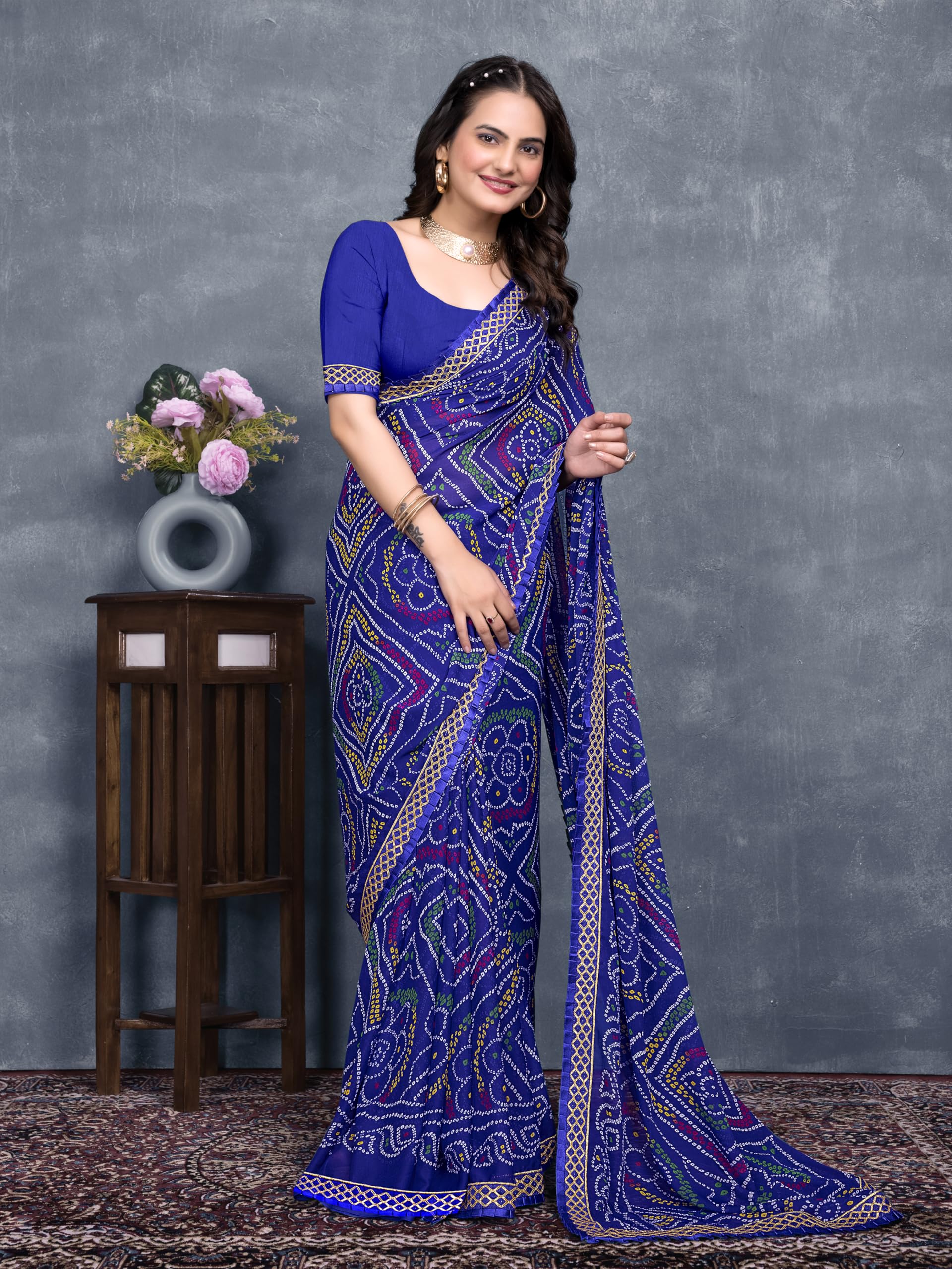 Women Soft Saree With Blouse Piece_freesize (2127_KP_Bandhej_Blue_Baz)-image-2