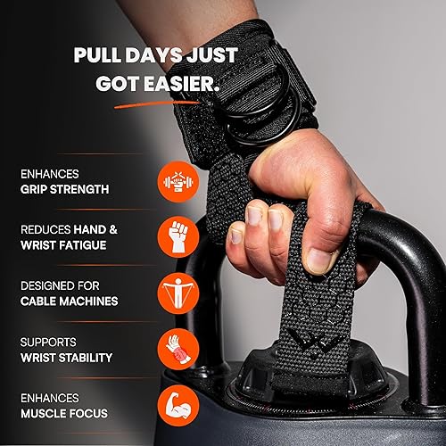 Miniatura 3 de Correas de levantamiento de pesas con anillos en D y soporte de muñeca, correas de muñeca de algodón para levantamiento de pesas, correas de