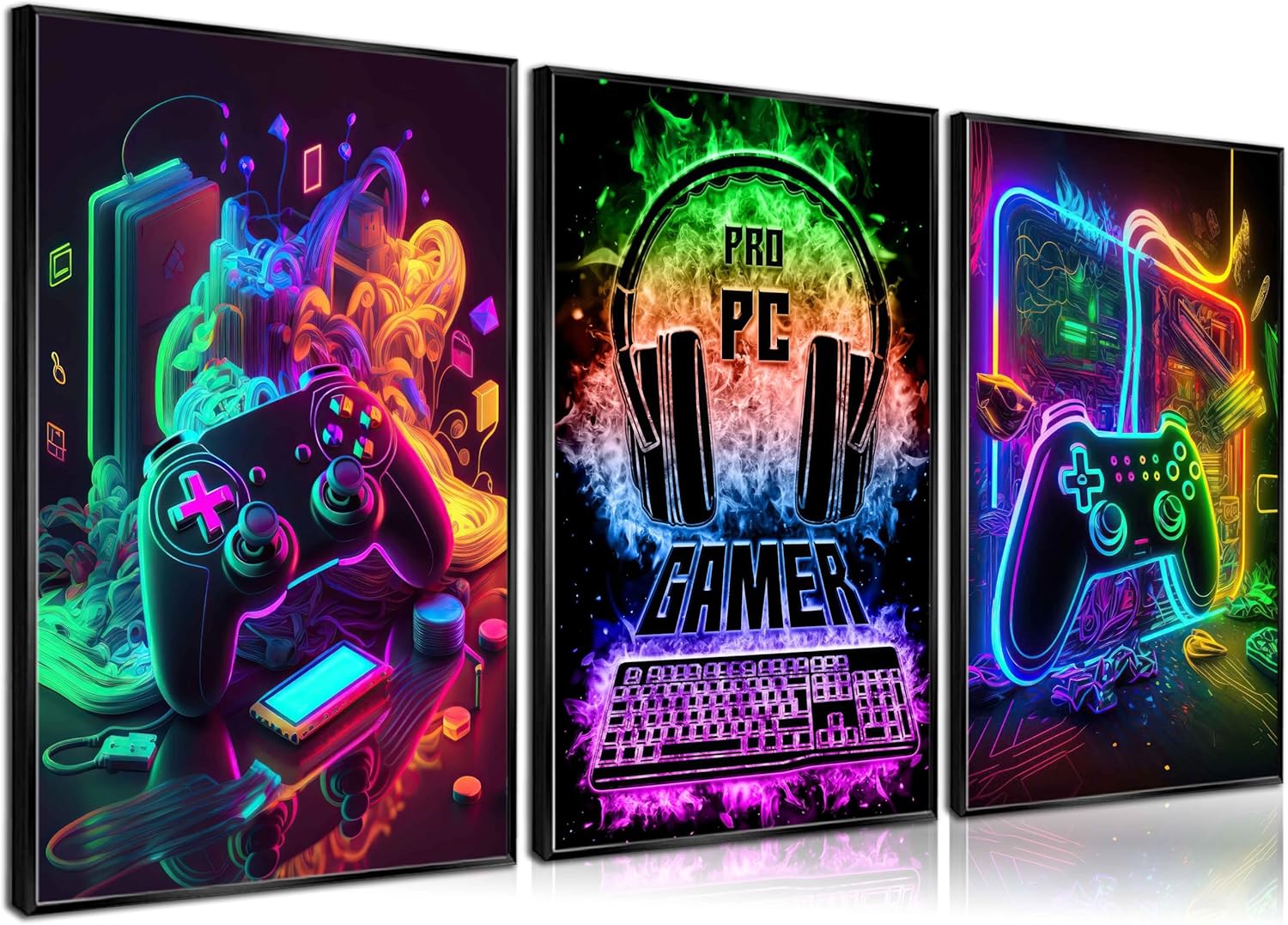 PPV 3Pcs Cool Gaming Wall Art Retro Video Gamer watercolor Posters Pictures Colorful Neon Gamepad Canvas Painting Prints for Boys Room Kids Gamer Room Bedroom for Boys Home Decoration 12x16in - Image 7