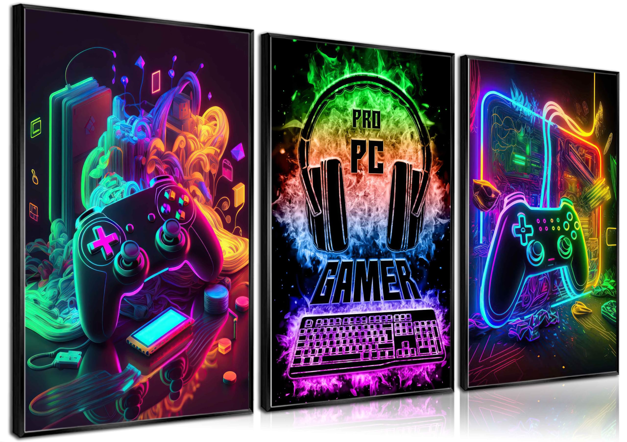 3Pcs Cool Gaming Wall Art Retro Video Gamer watercolor Posters Pictures Colorful Neon Gamer pad Canvas Painting Prints for Boys Room Kids Gamer Room Bedroom for Boys Home Decoration 16x24in