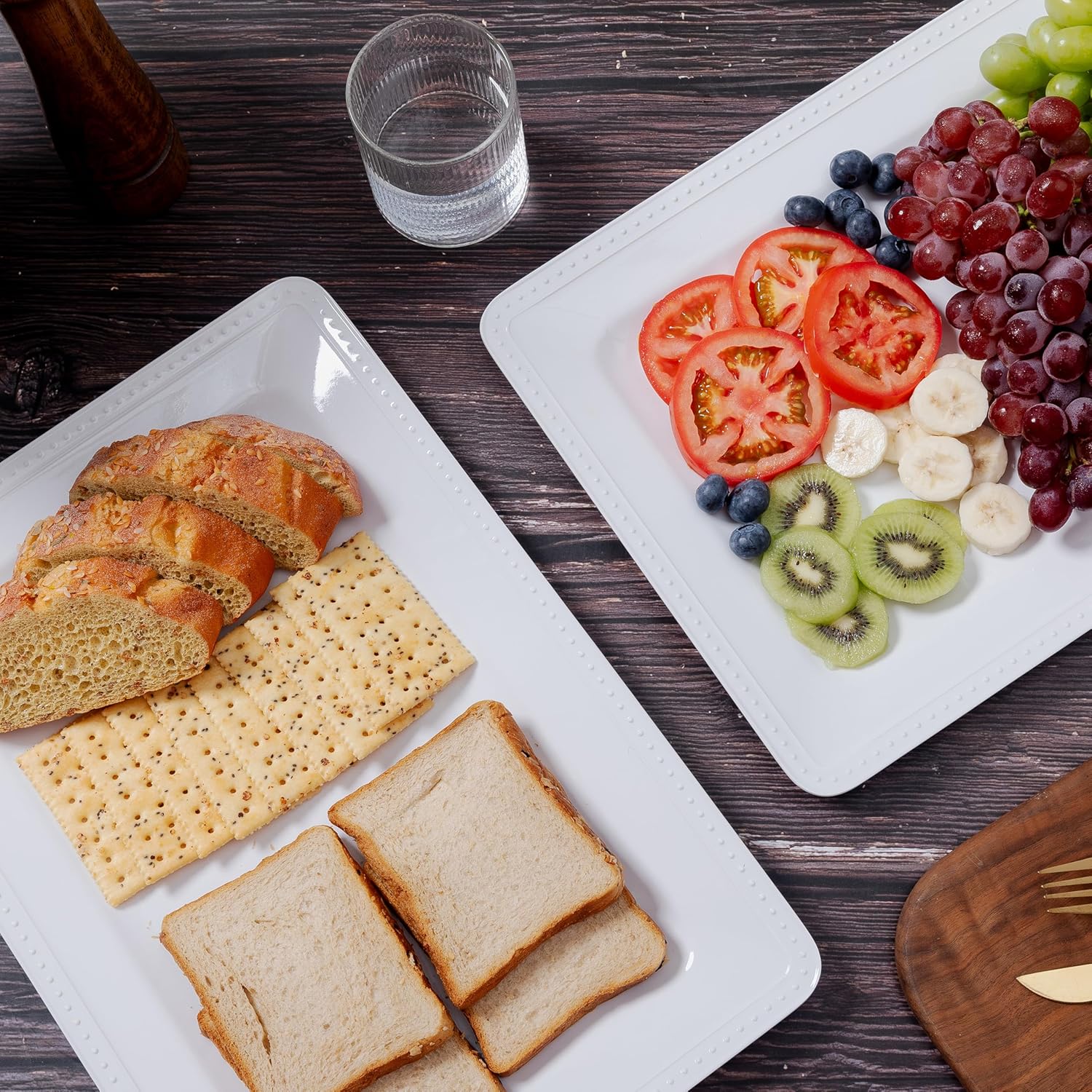 Melamine Large Serving Platter Set for Party Supplies,16"x11" Platters for Serving Food, 2pcs White reusable Serving Tray for Cookie, Fruit, Snack,Party Food Display,Stackable Kitchen CounterTop Tray - Image 3