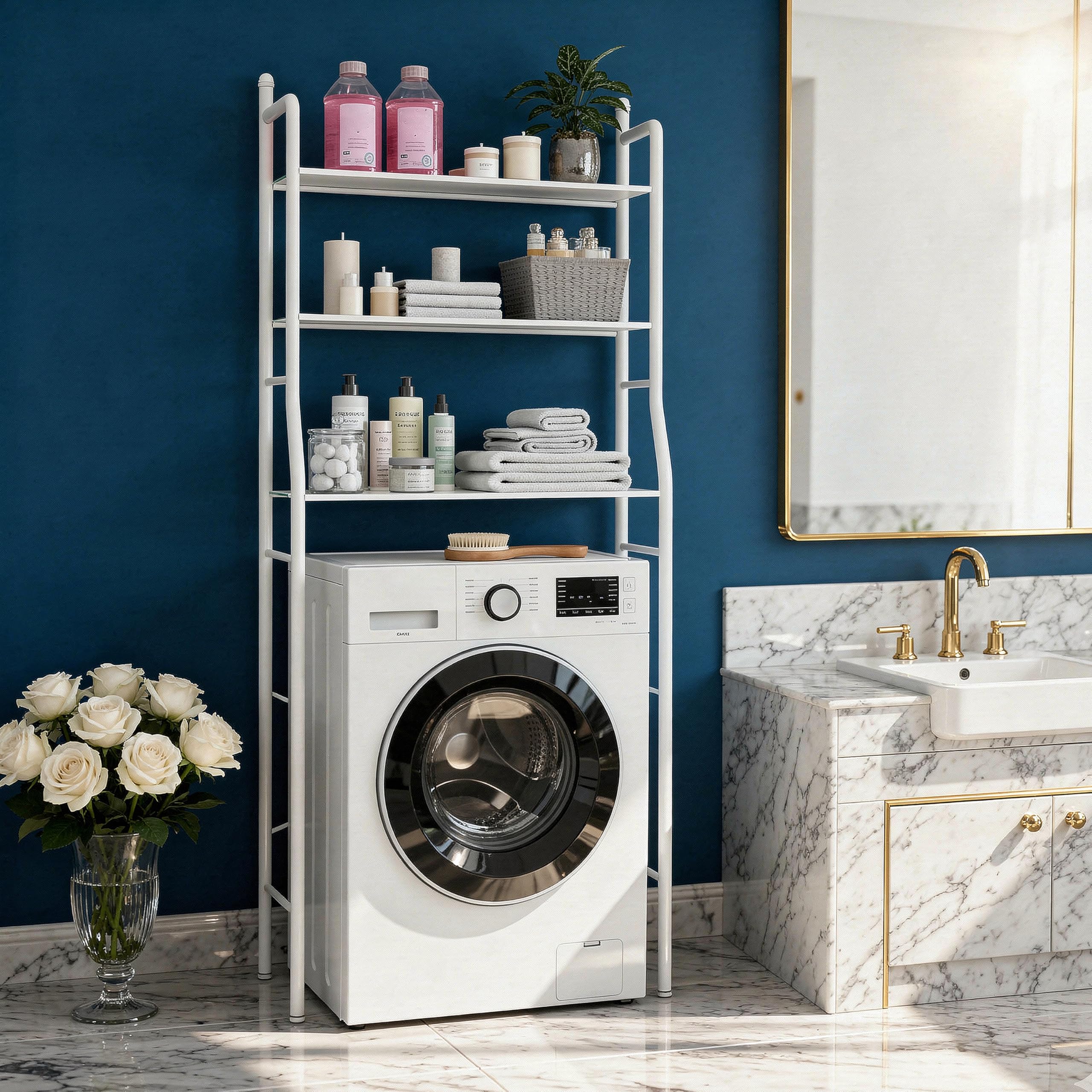 tempo di saldi Space-Saving Bathroom Shelf for Washing Machine with 3 Shelves in Steel Alloy