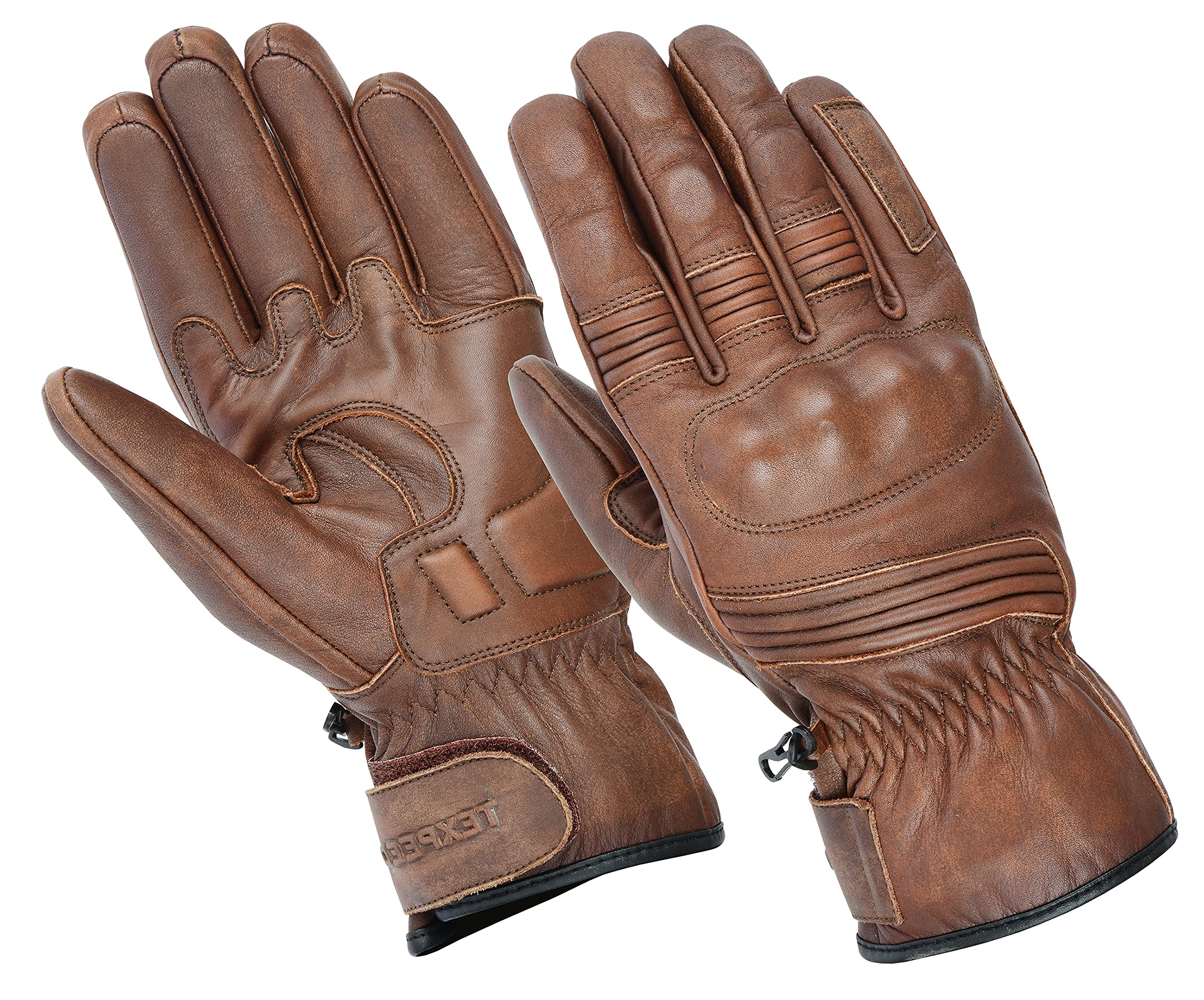 Texpeed Guanti Moto Uomo - Guanti Classici, Vintage, Rinforzato, Estiva invernali in Pelle con Protezioni Nocche e Dita, Palmo Rinforzato Armatura - Nero o Marrone