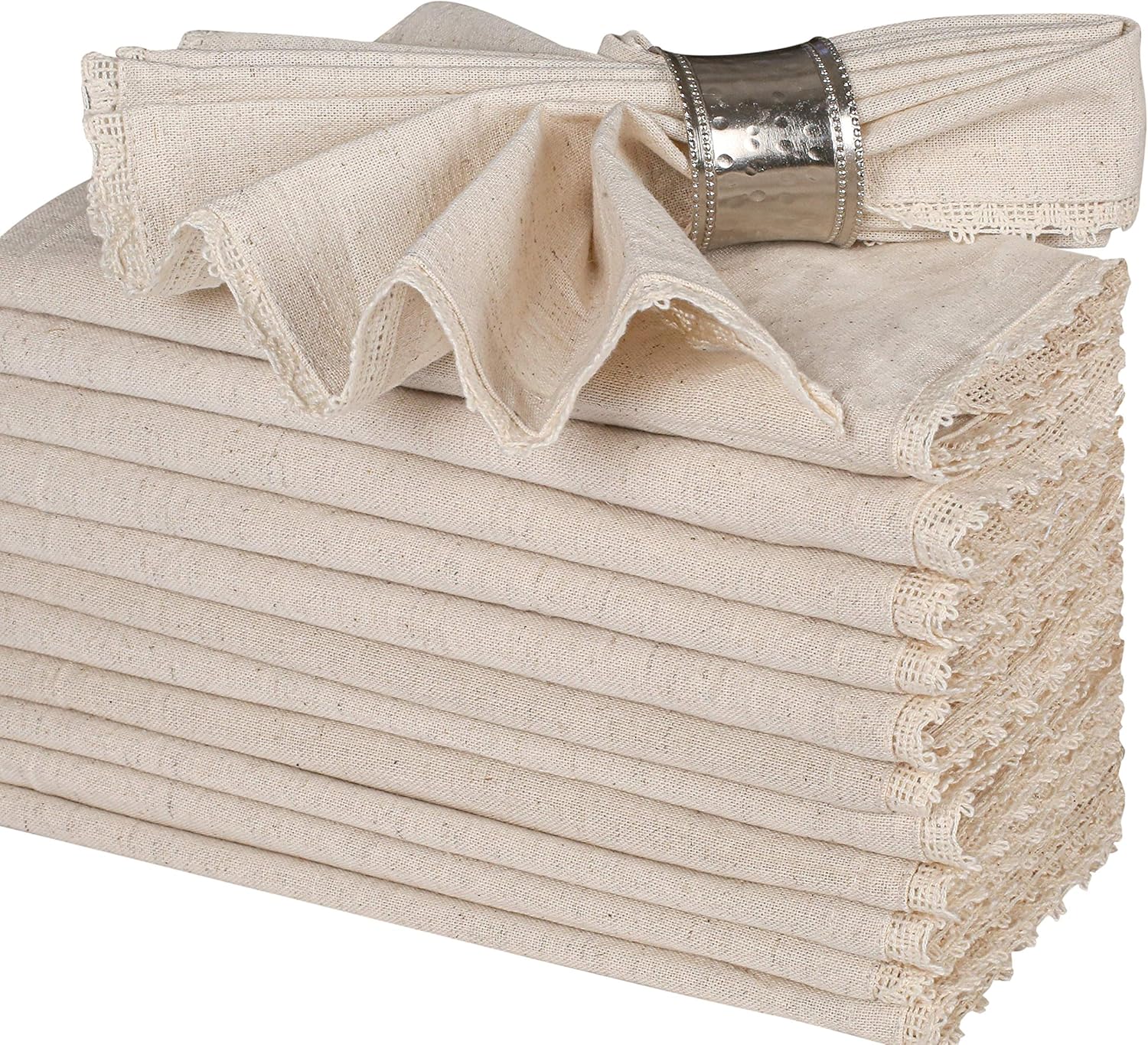 Flax Linen Cotton Cloth Dinner Napkin 18x18 with Lace 18x18