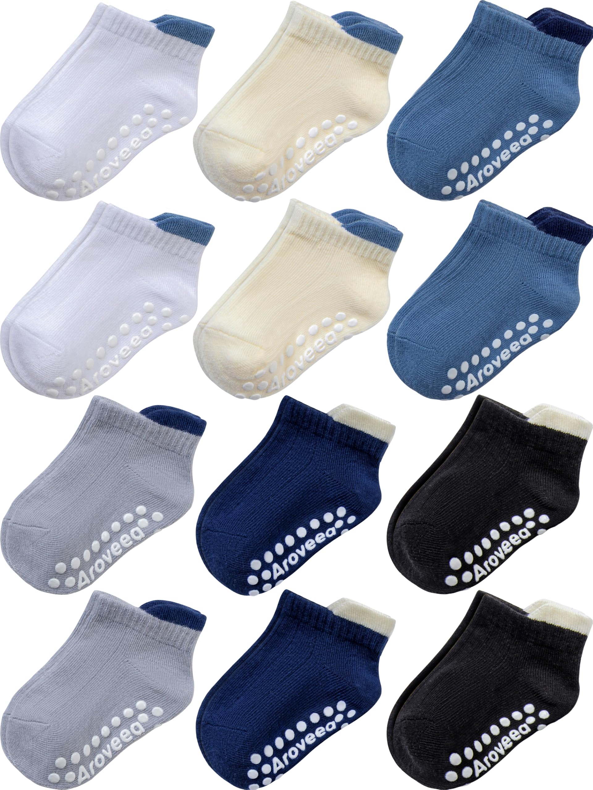 Aroveea Toddler Socks Cotton Non Slip Grip Ankle Baby 12 Pack for Kids Boys