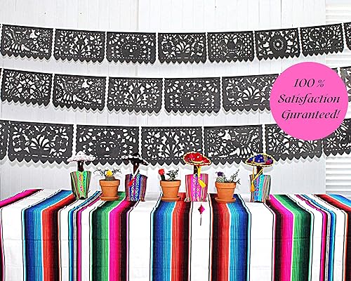 Miniatura 6 de Pancartas de papel picado negras, decoraciones de fiesta, pancarta de fiesta mexicana, banderines, guirnaldas, serpentinas para bodas, quinceañeras,