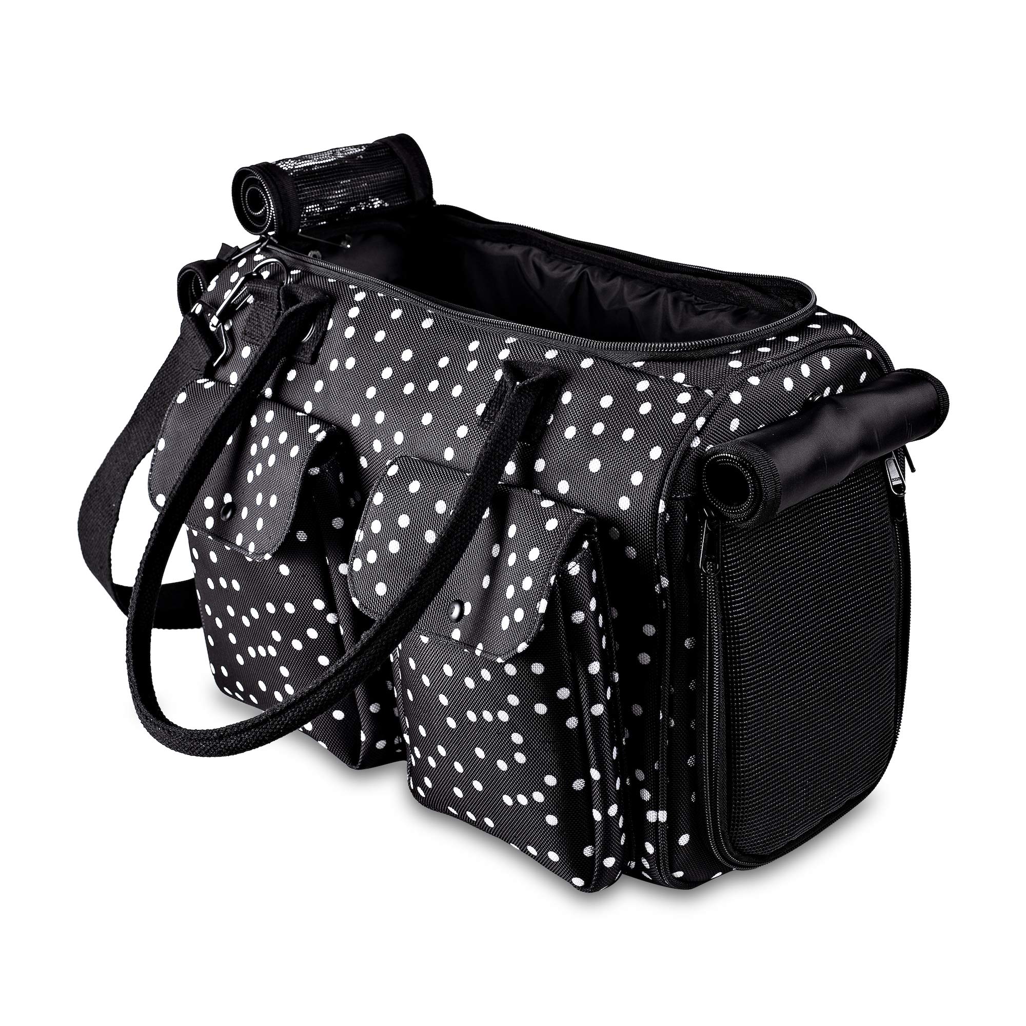 BANG&CARSEN Fashion Dog Carrier Cat Carrier Rabbit Carrier- Soft Sided Pet Carrier Purse Bag - Breathable Mesh Airline Approved Pets Travel Tote Bag with Pockets (Black Polka dot)